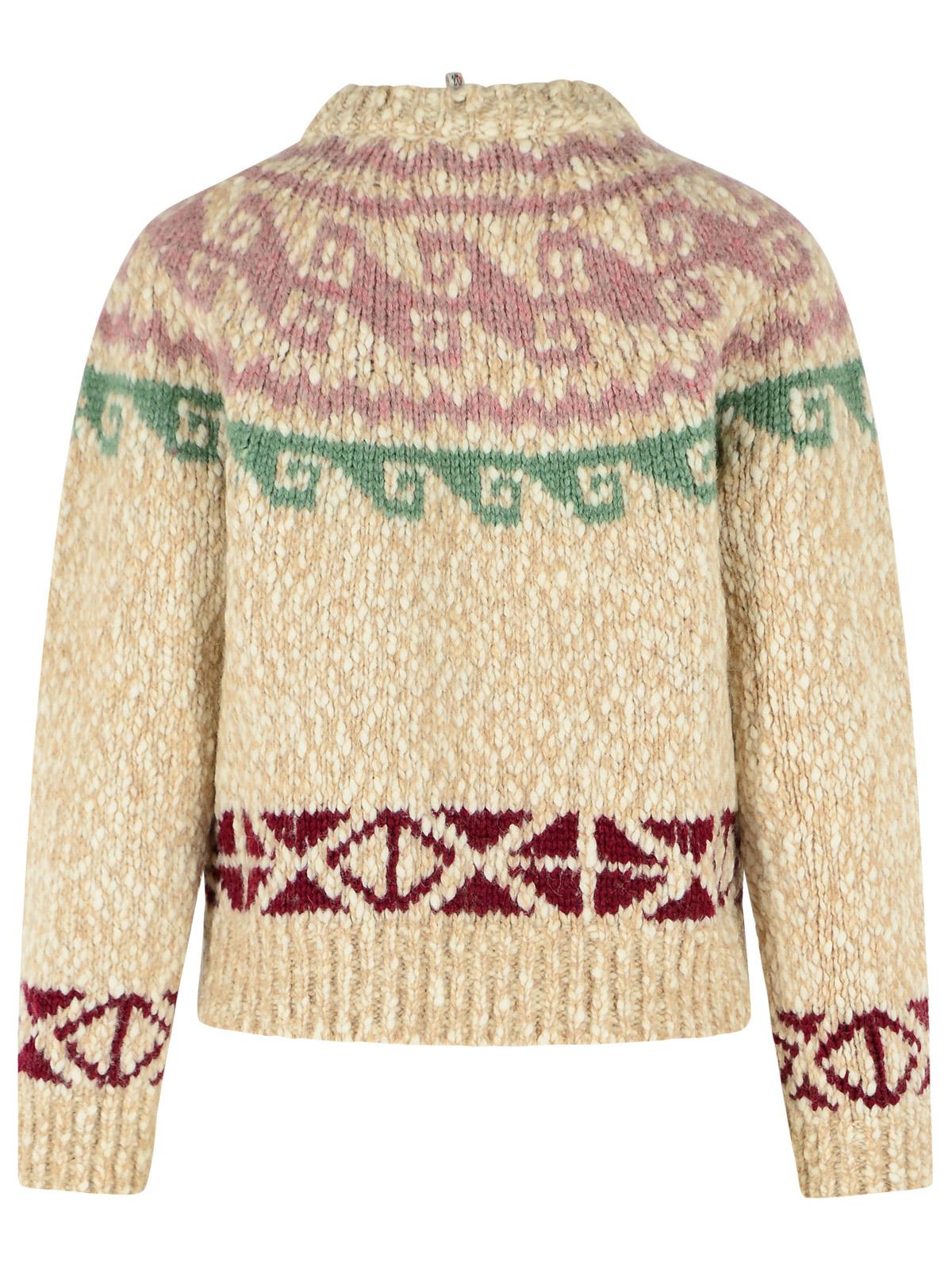 Moncler Grenoble Geometric Jacquard Sweater In Light Beige Wool Blend Women MONCLER GRENOBLE