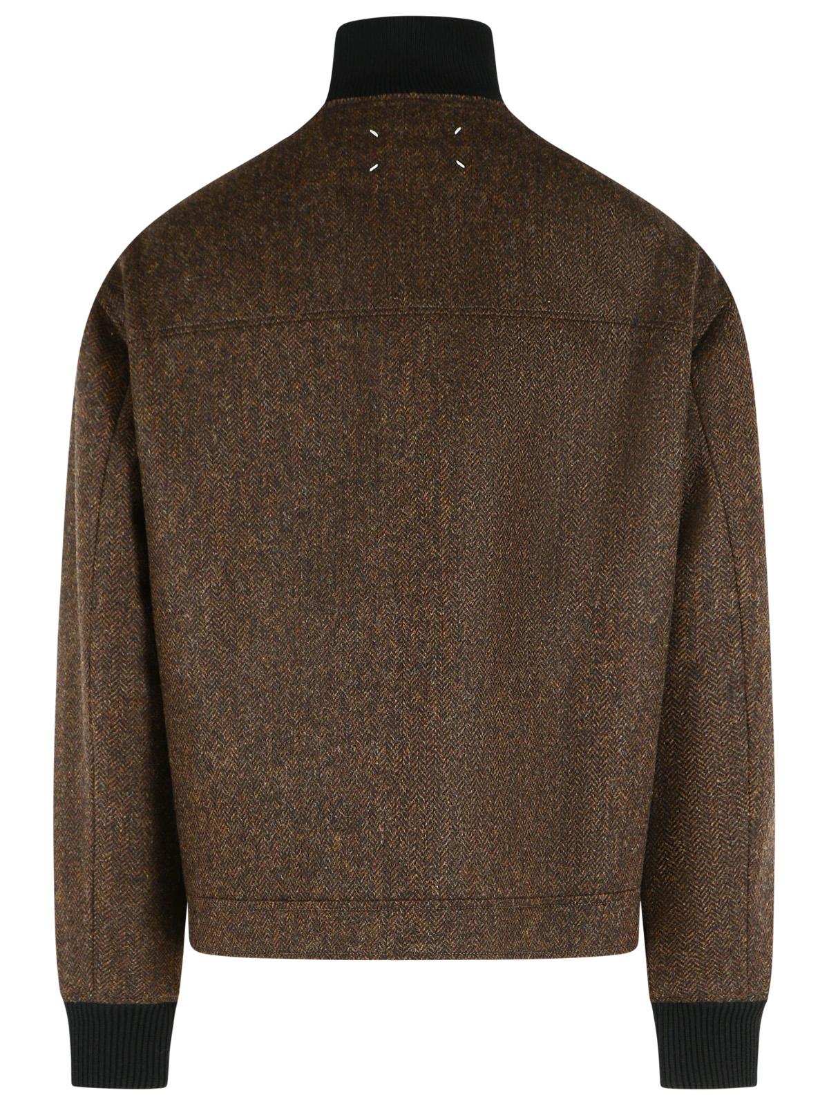 Maison Margiela 'Herringbone' Brown Wool Bomber Jacket Men MAISON MARGIELA