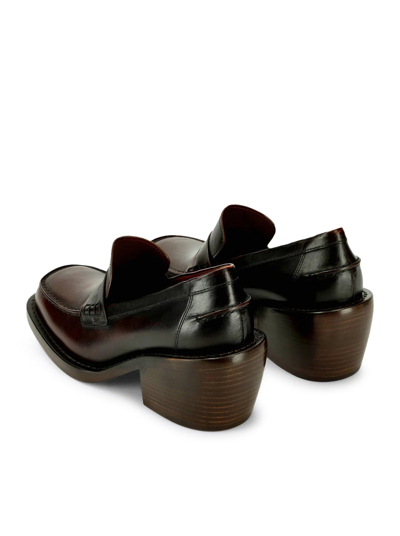 Dries Van Noten Women Leather Penny Loafers With A Square Toe, Rounded Block Heel, And Shaded Effect DRIES VAN NOTEN