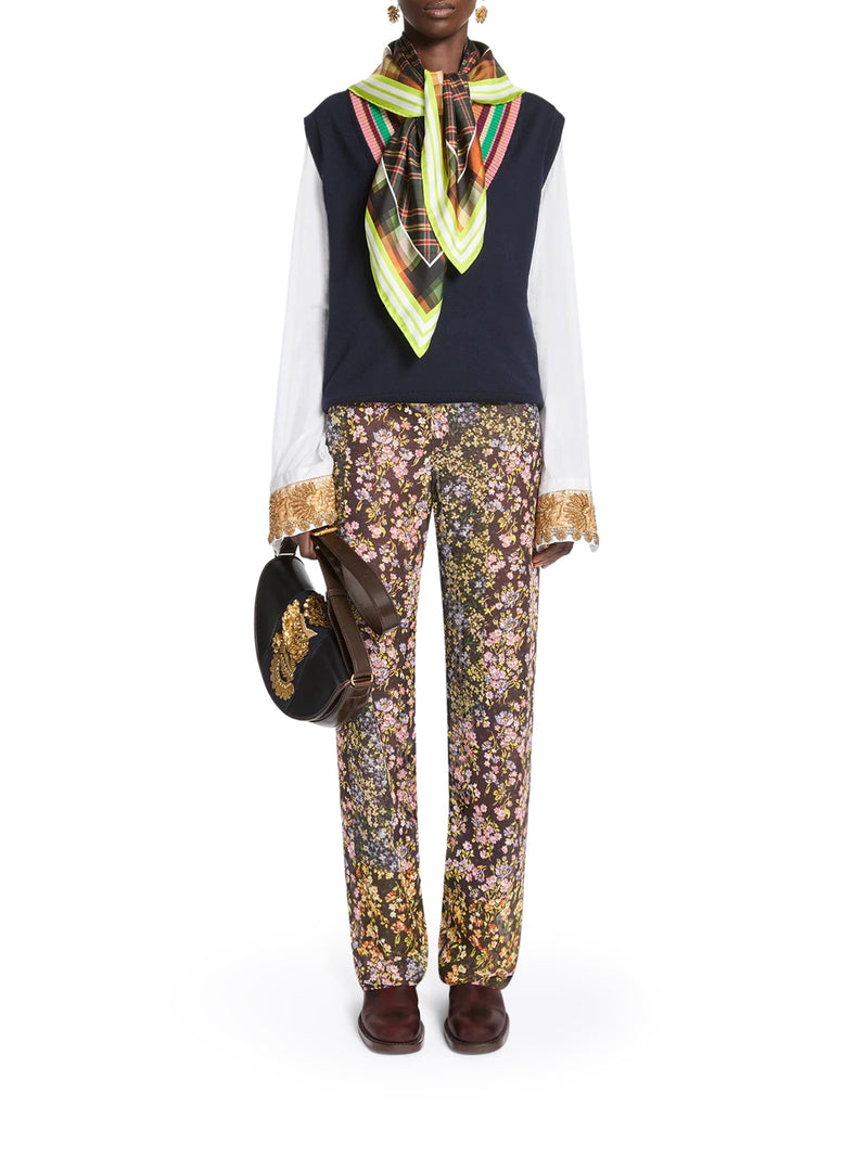 Dries Van Noten Women Square Silk Scarf With A Contrasting Check Pattern DRIES VAN NOTEN