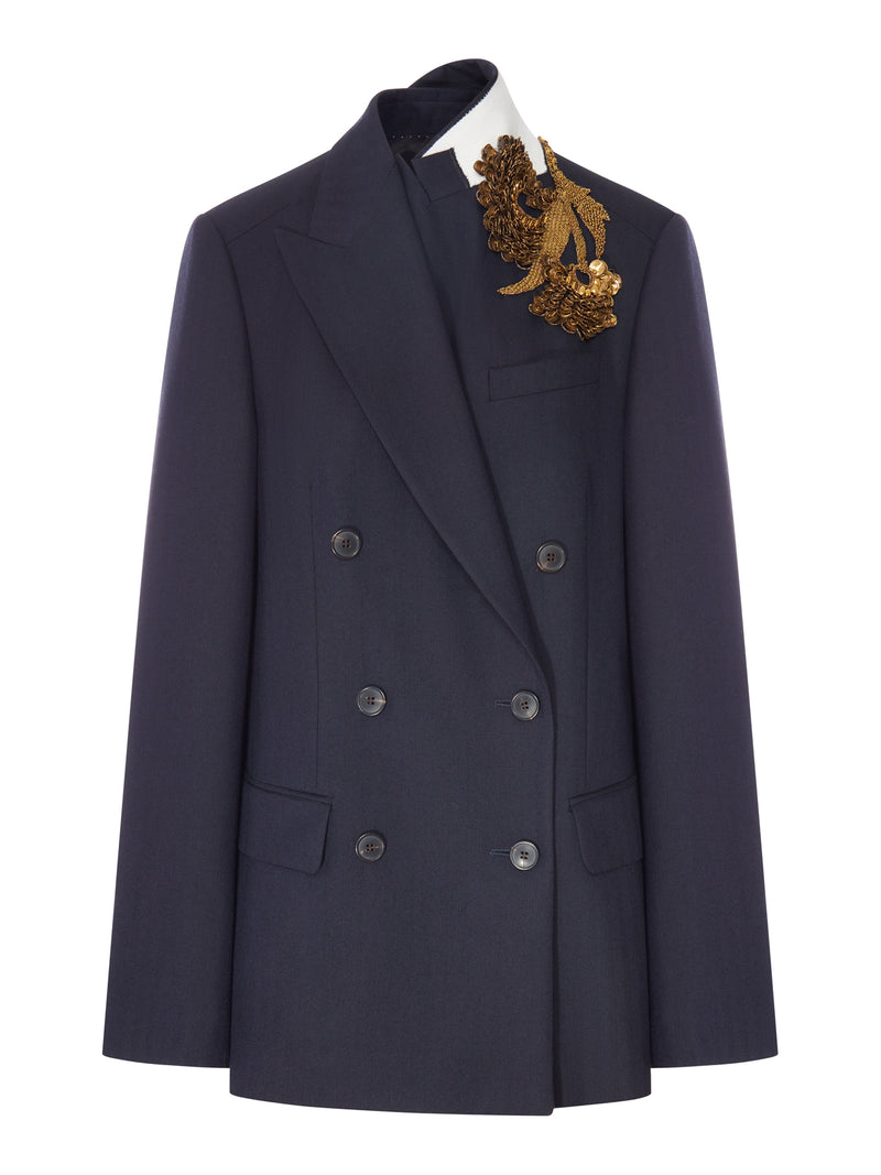 Dries Van Noten Women Navy Blue Double-Breasted Blazer With Jewel Applique DRIES VAN NOTEN