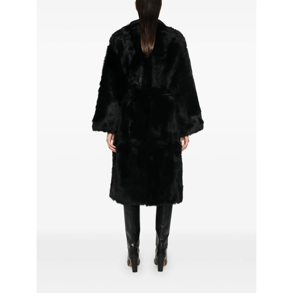 Yves Salomon Black Coats - Faux Fur Coats Women YVES SALOMON