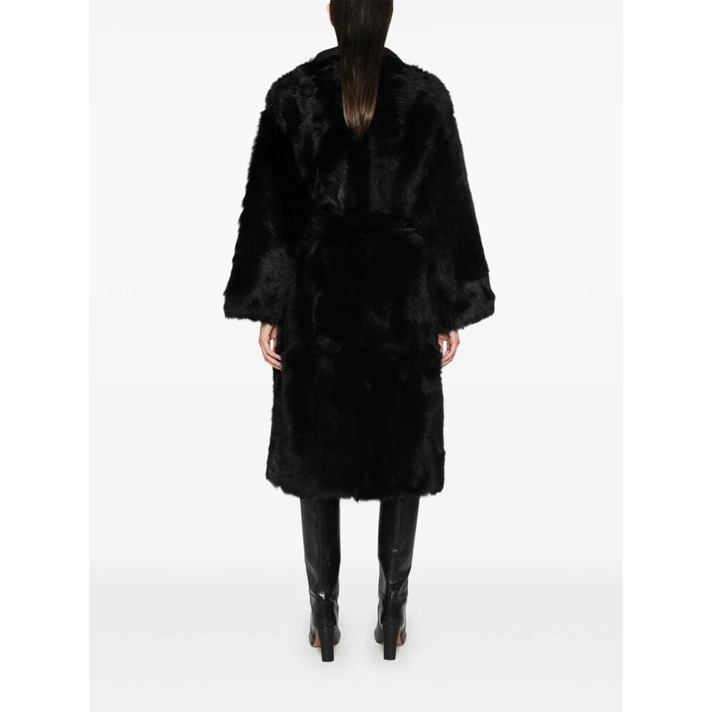 Yves Salomon Black Coats - Faux Fur Coats Women YVES SALOMON