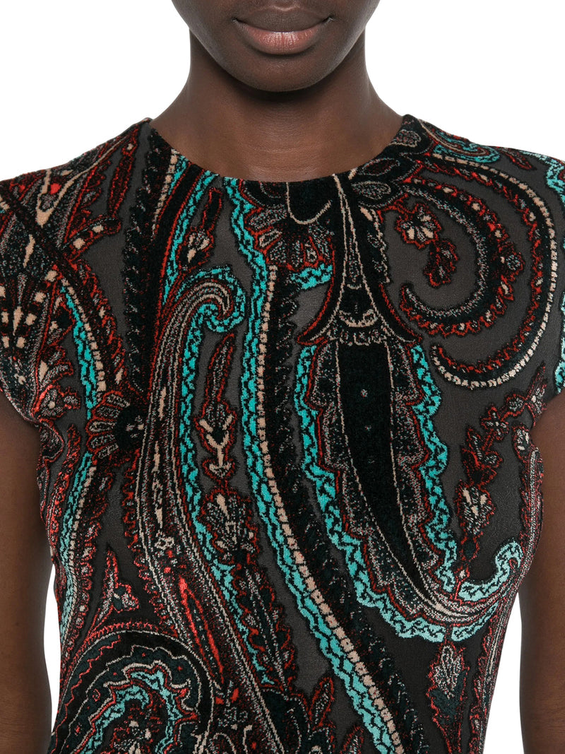 Etro Women Long Paisley Print Dress With Short Sleeves ETRO