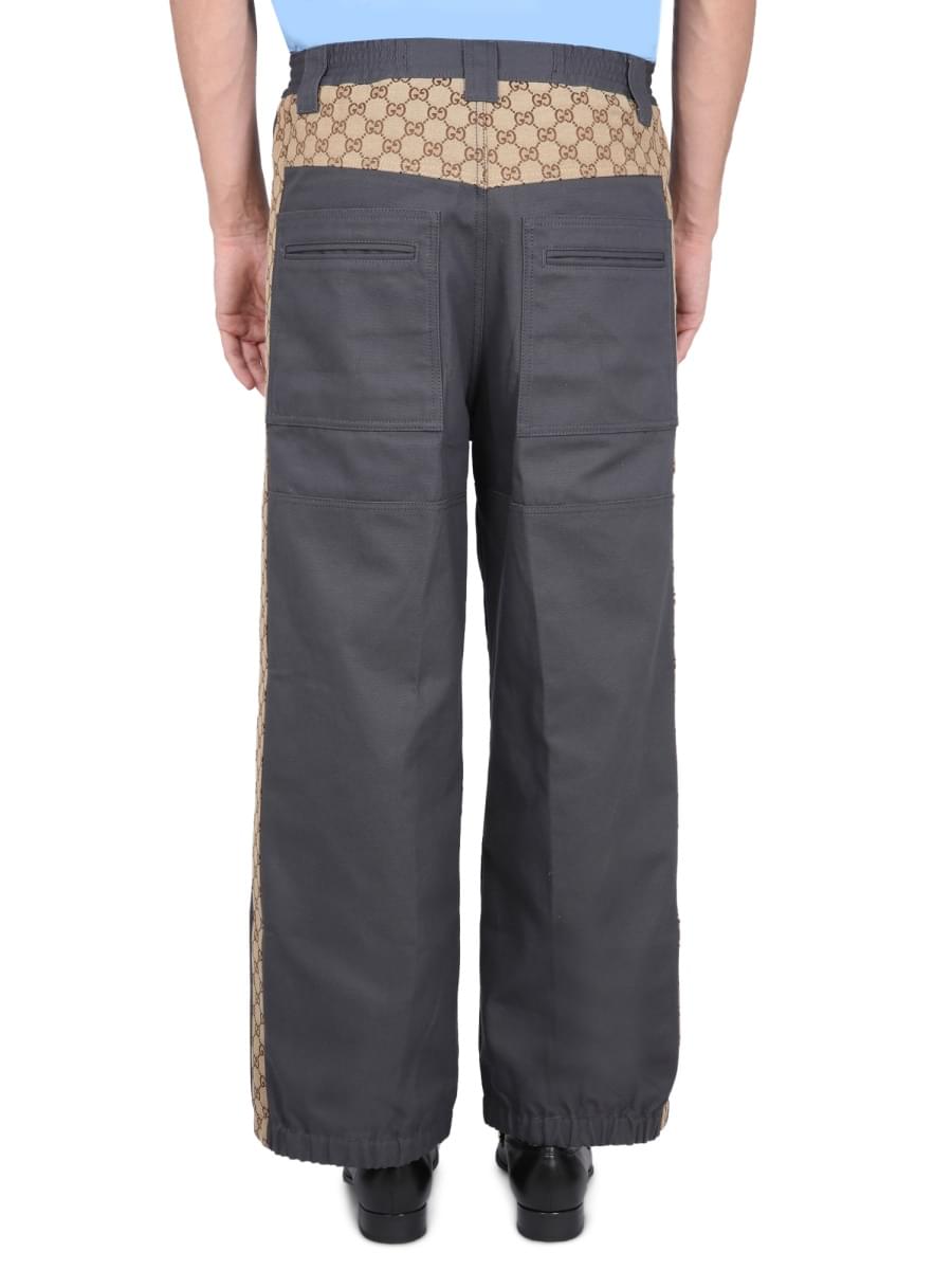 Gucci Men Cotton Fabric Pants With Gg Inserts GUCCI