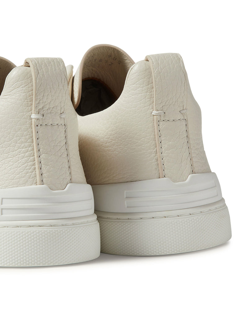 Zegna Men Triple Stitch White Leather Sneaker ZEGNA