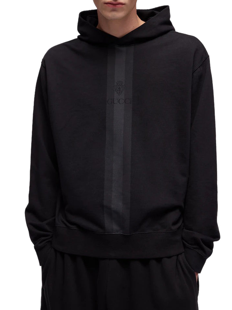 Gucci Men Cotton Hoodie With Tonal Web Stripe GUCCI