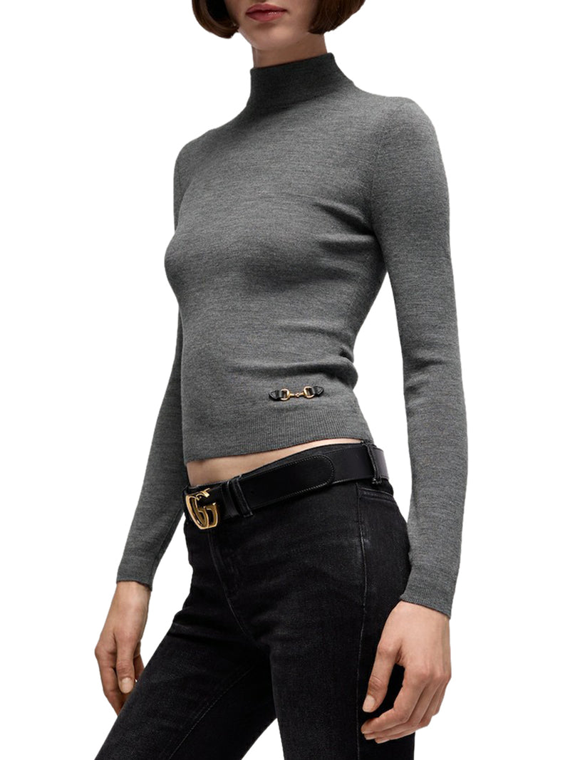 Gucci Women Fine Ribbed Wool Top With Clamp GUCCI