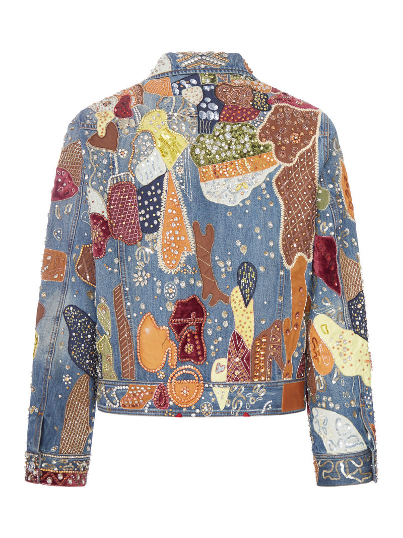 Amiri Men Embroidered Denim Jacket Embellished With Jewel Appliqués AMIRI