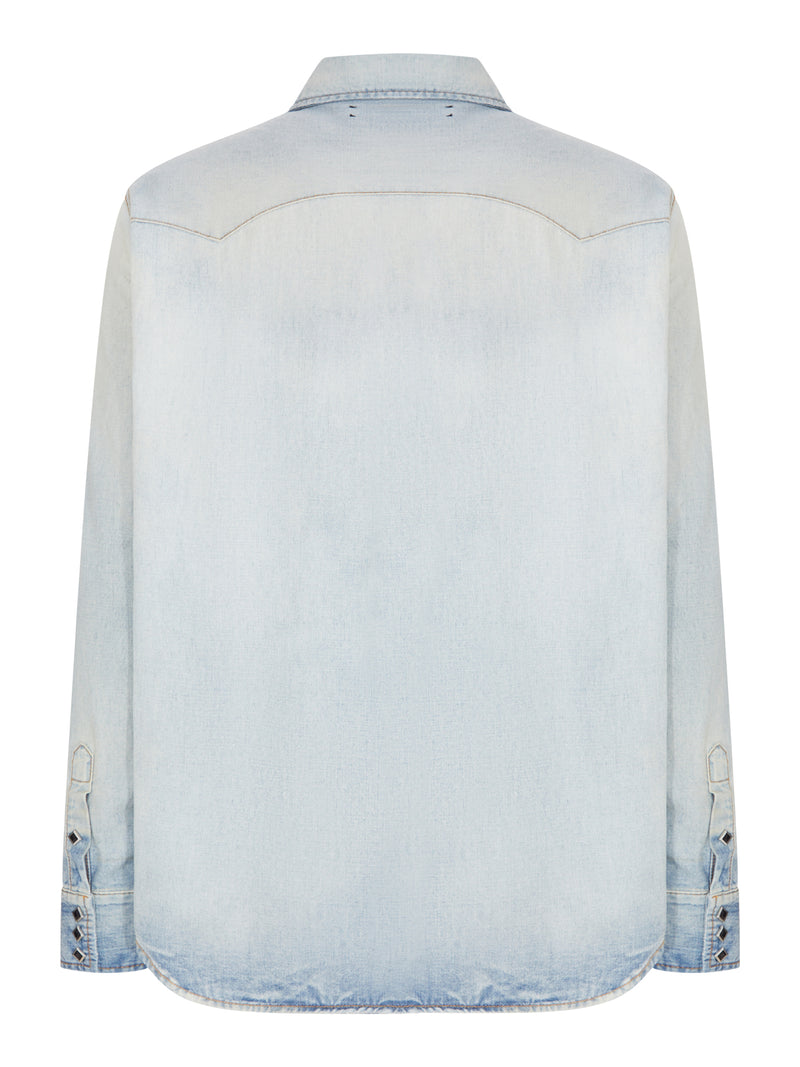 Amiri Men Washed Denim Western Shirt With Metal Buttons AMIRI