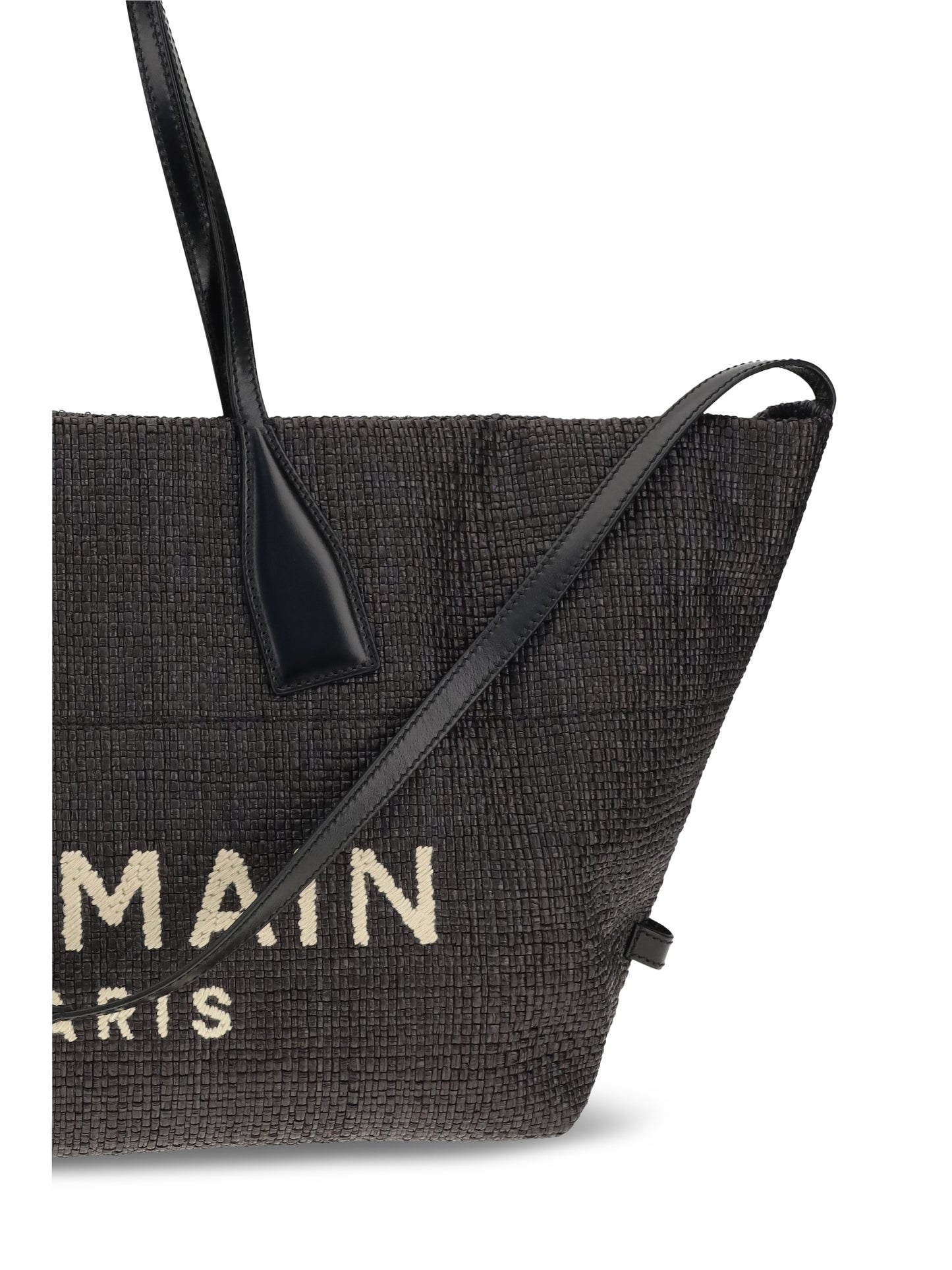 Balmain Women Track Shoulder Bag In Leather And Raffia BALMAIN
