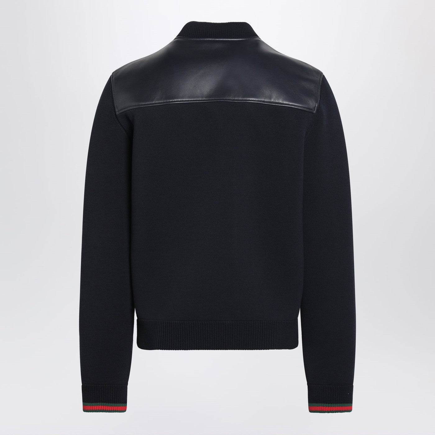 Gucci Navy Blue Nappa Leather And Knit Bomber Jacket Men GUCCI