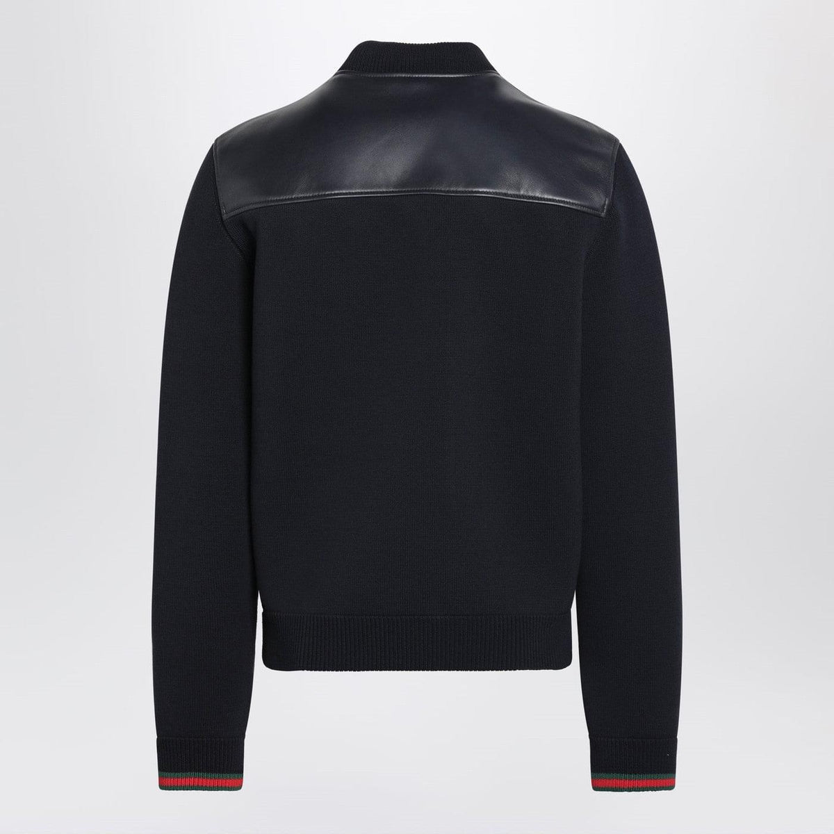 Gucci Navy Blue Nappa Leather And Knit Bomber Jacket Men GUCCI