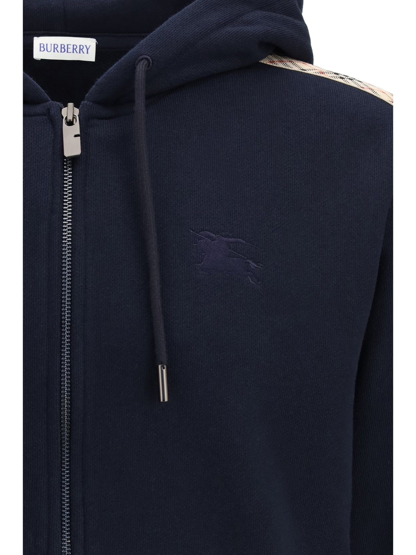 Burberry Men Check Trim Cotton Zip Hoodie BURBERRY
