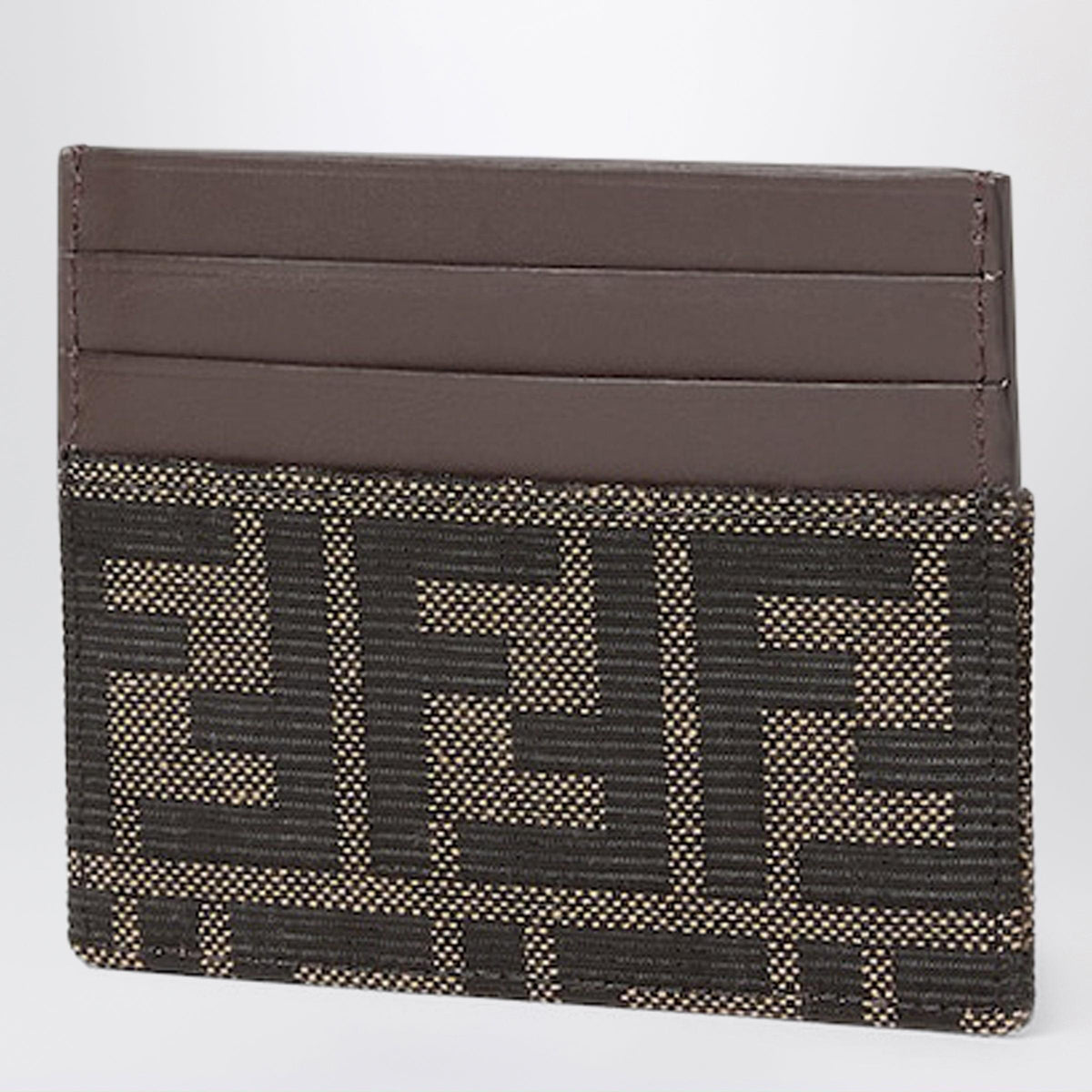 Fendi Ff Zucca Jacquard And Brown Leather Card Holder Men FENDI