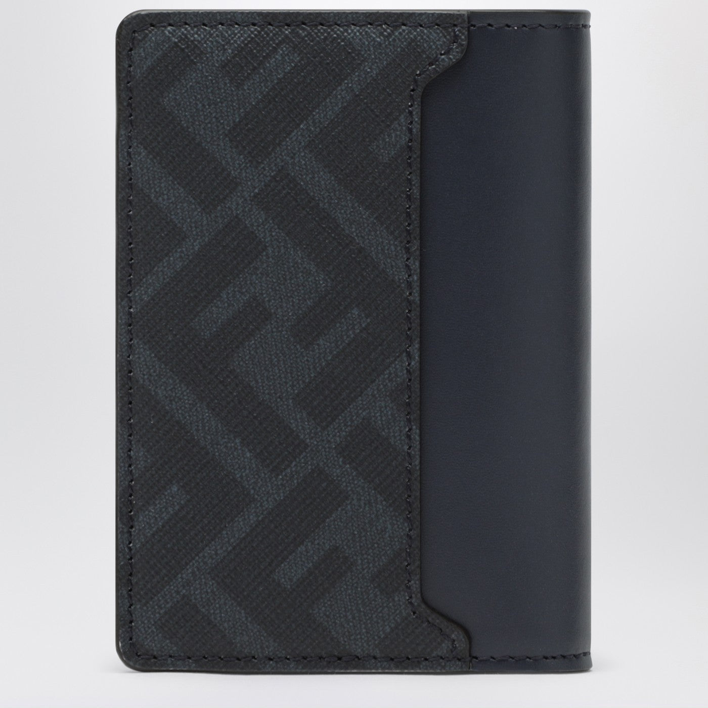 Fendi Dark Blue Leather And Ff Canvas Card Holder Men FENDI