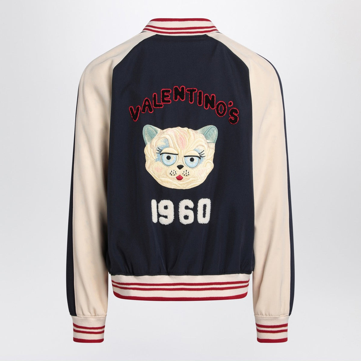 Valentino Blue/Cream Bomber With Mixed Wool Vlogo Men VALENTINO