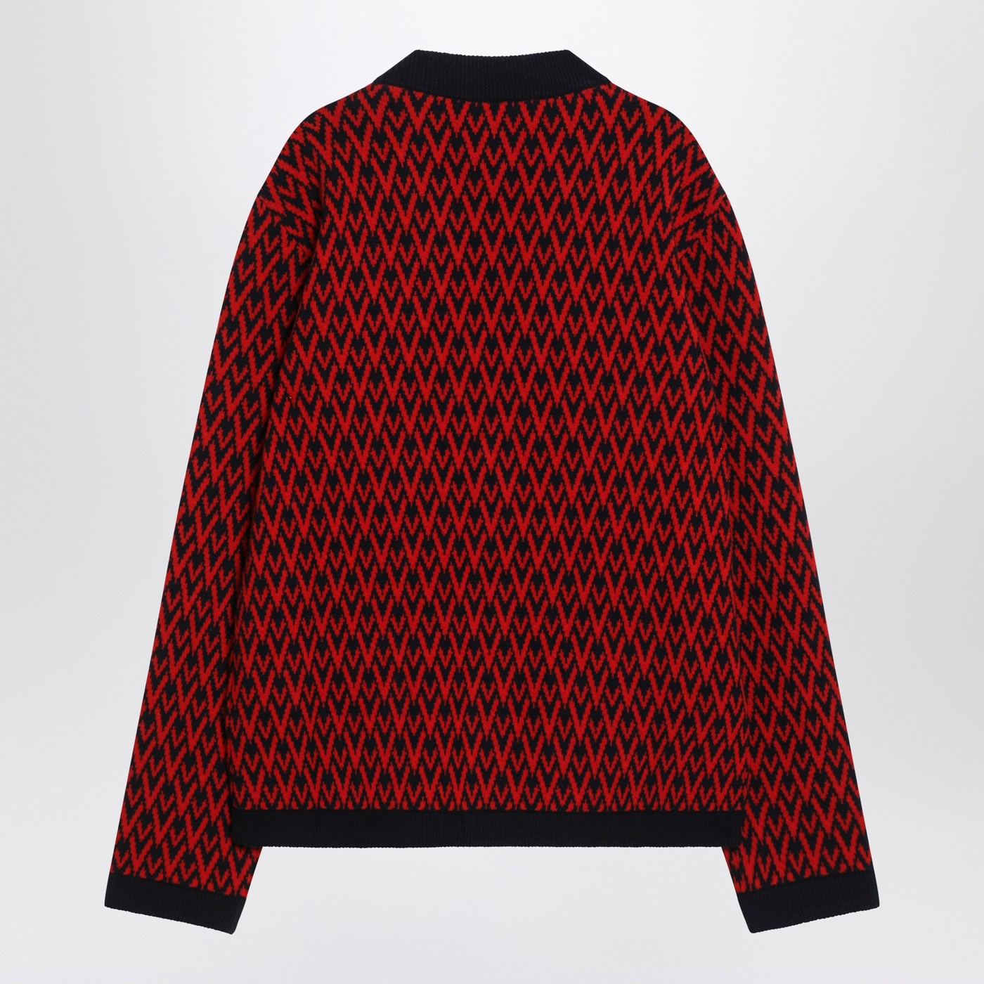 Valentino Jacquard Patterned Cardigan Toute La V Red/Navy Blue Men VALENTINO