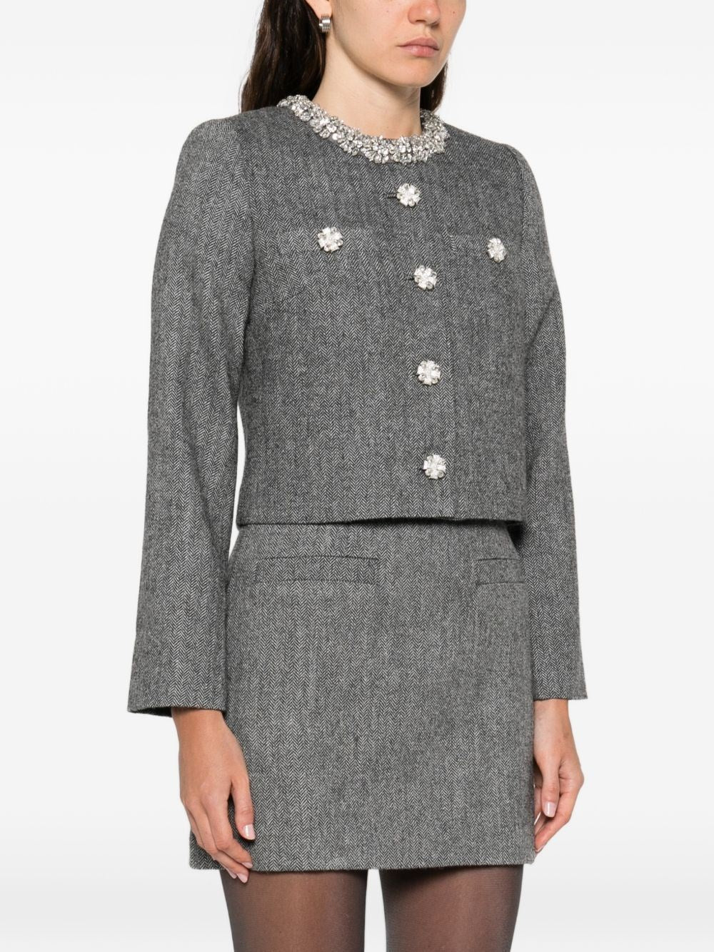 Self-Portrait Women Herringbone Jacket With Crystal Trim SELF-PORTRAIT