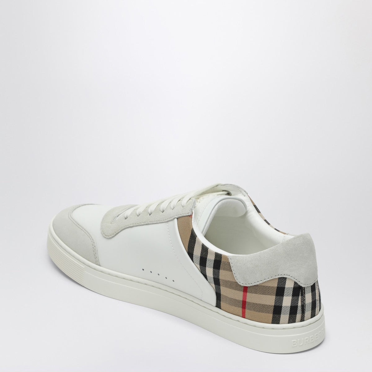 Burberry White And Check Leather Sneakers Men BURBERRY