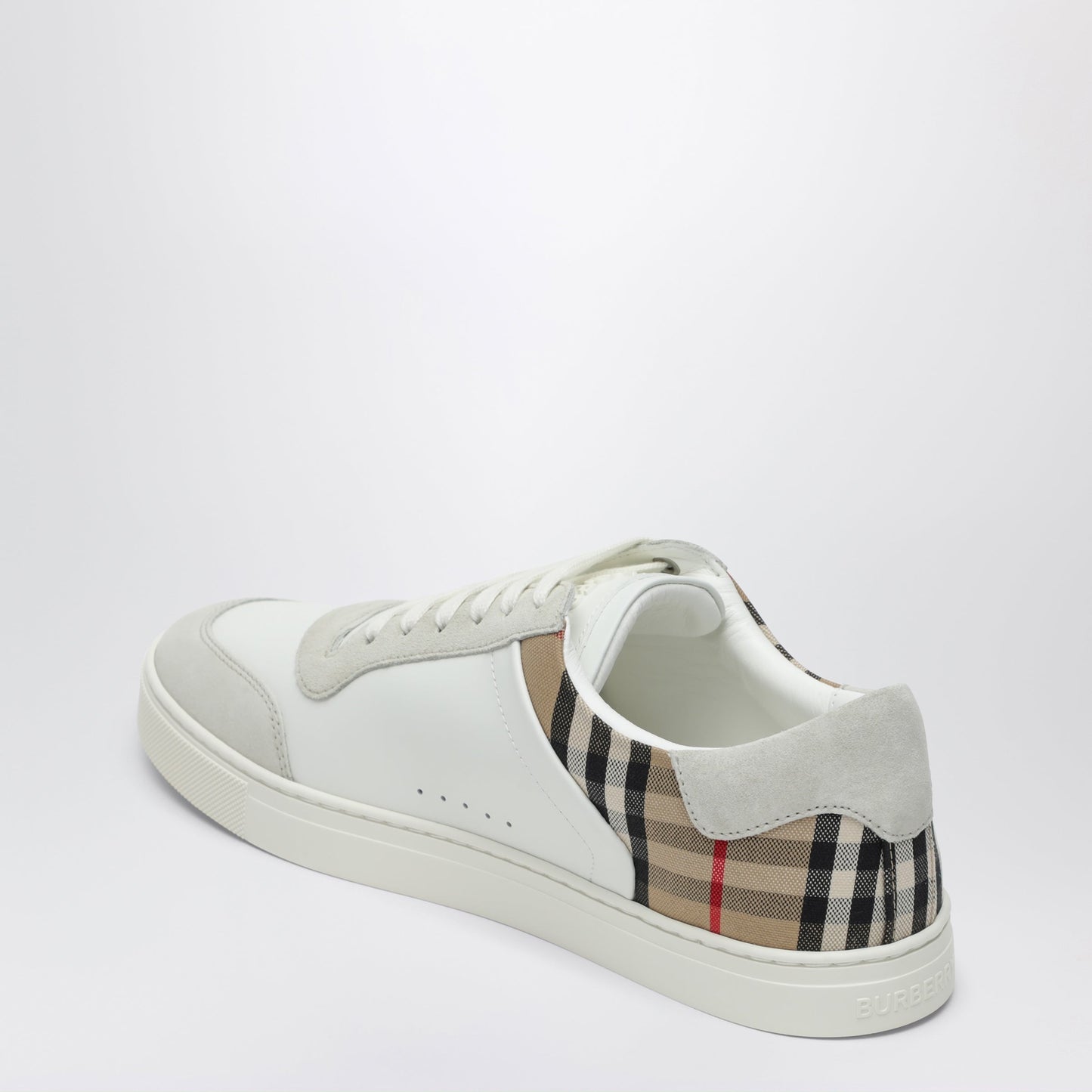 Burberry White And Check Leather Sneakers Men BURBERRY