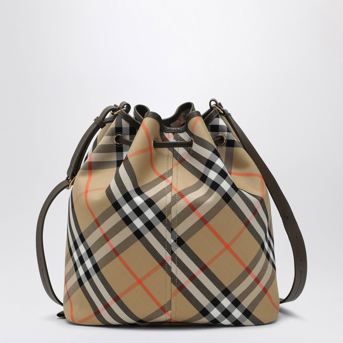 Burberry Medium Beige Bucket Bag With Check Pattern Women BURBERRY