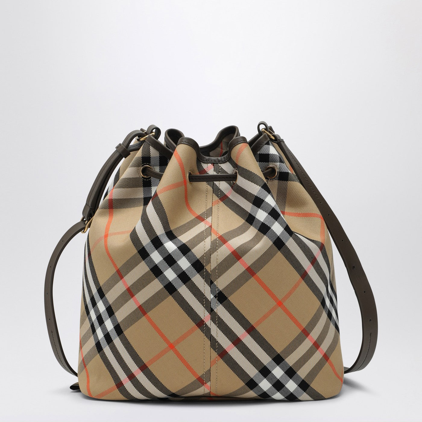 Burberry Medium Beige Bucket Bag With Check Pattern Women BURBERRY