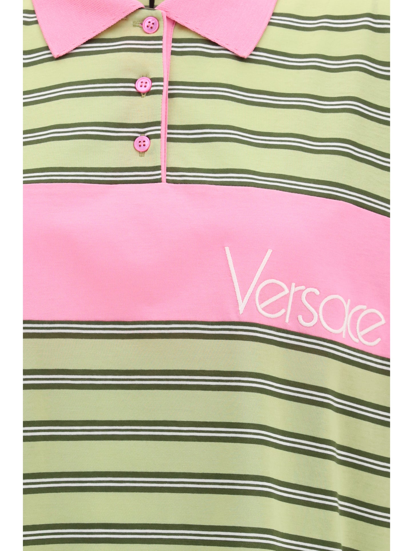 Versace Women Striped Intarsia Cotton Polo With Embroidered Logo VERSACE