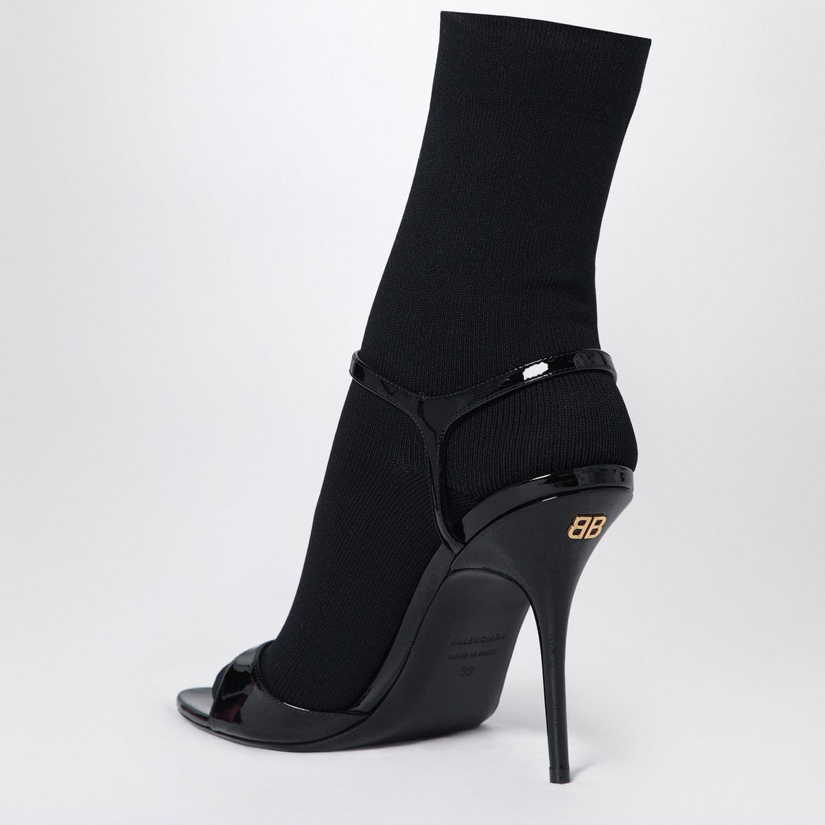 Balenciaga Avenue Sock Black Sandal In Patent Leather And Mesh Women BALENCIAGA