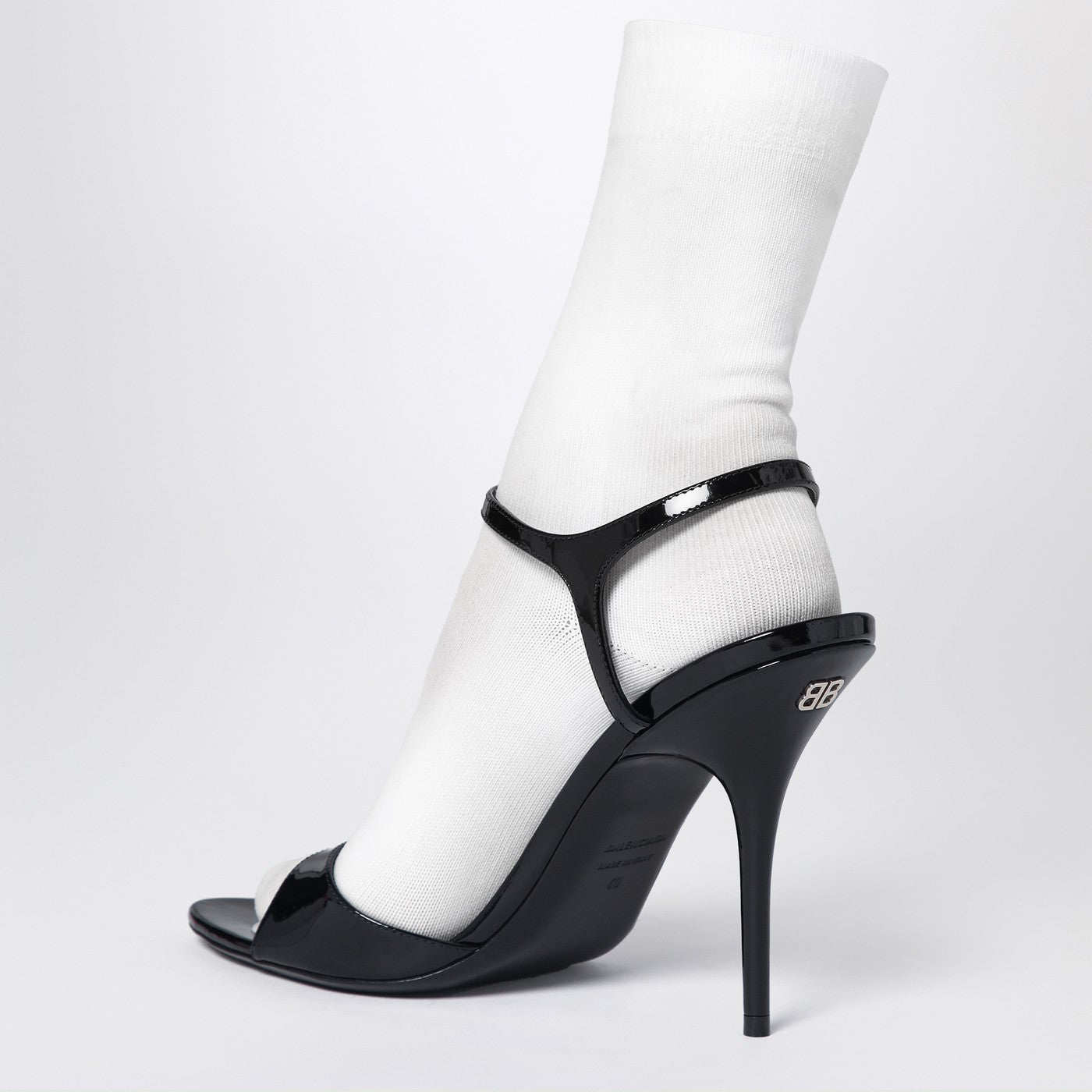Balenciaga Avenue Sock Black Sandal In Patent Leather And Mesh Women BALENCIAGA