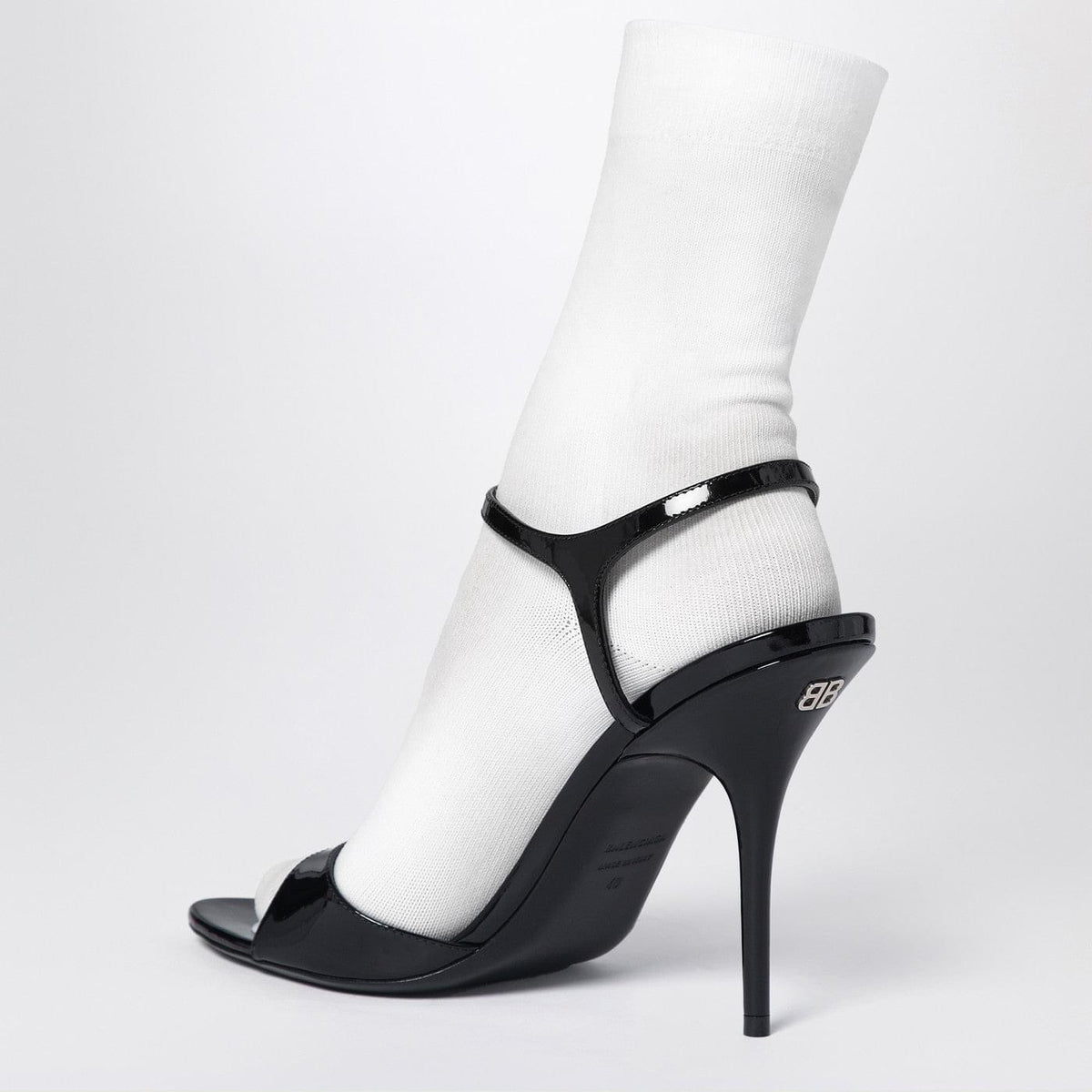 Balenciaga Avenue Sock Black Sandal In Patent Leather And Mesh Women BALENCIAGA