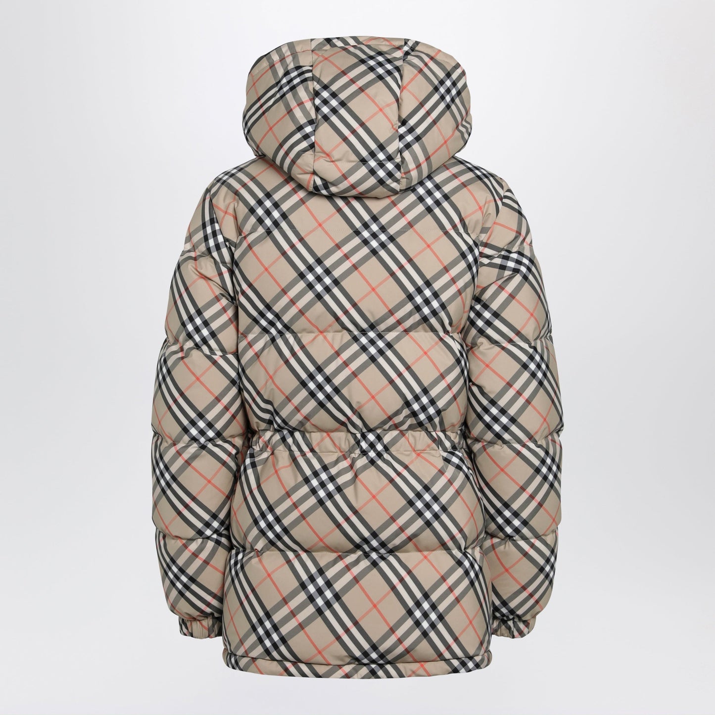 Burberry Hooded Check Nylon Puffer Jacket In Sand Women BURBERRY