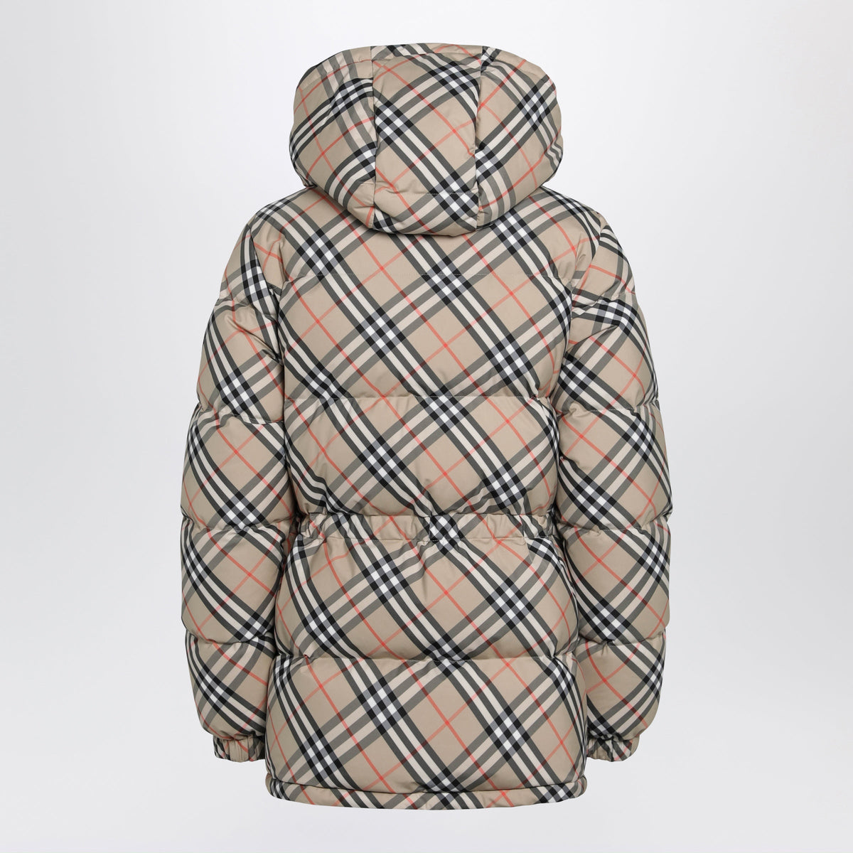 Burberry Hooded Check Nylon Puffer Jacket In Sand Women BURBERRY