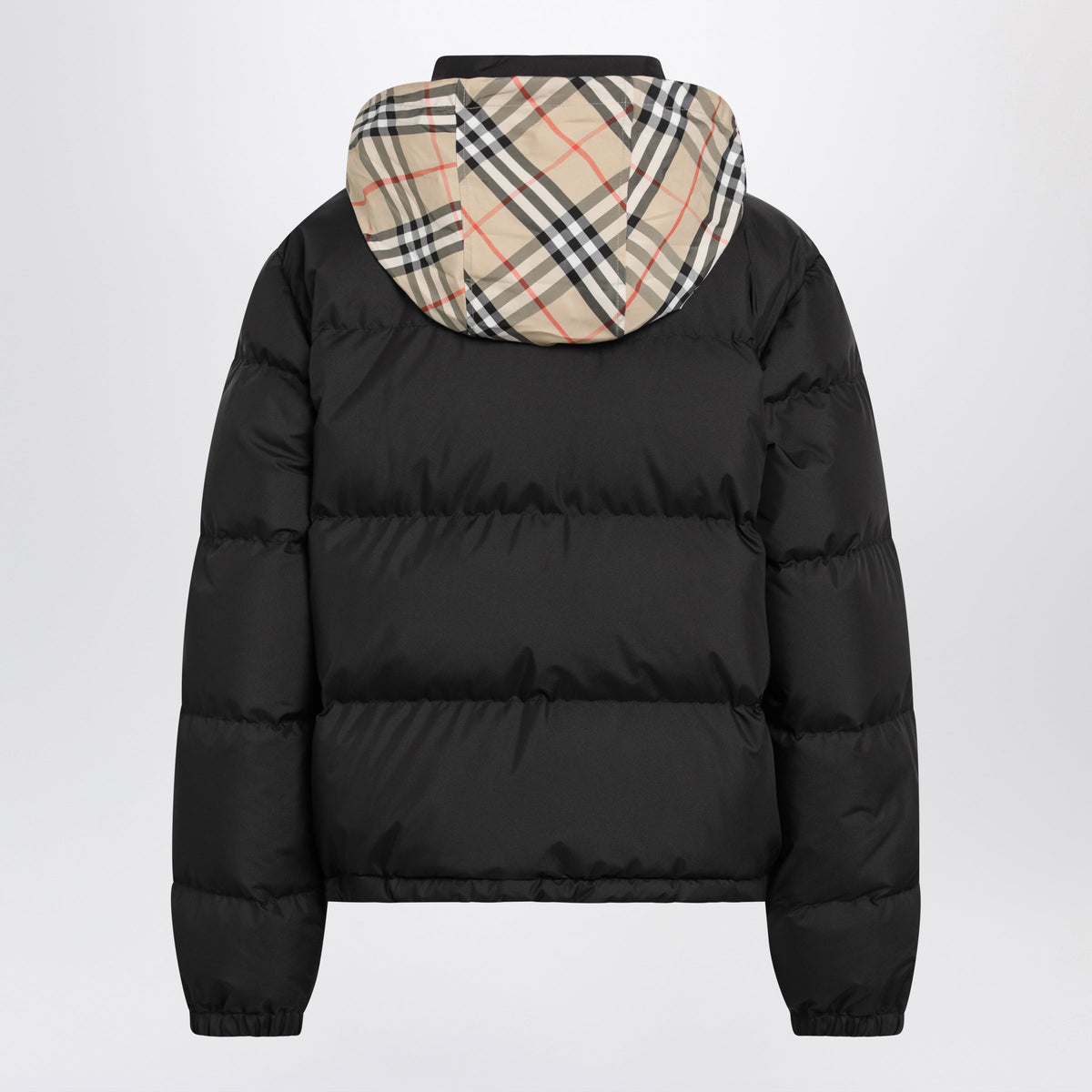 Burberry Black Zip-Up Down Jacket With Check Detail Women BURBERRY