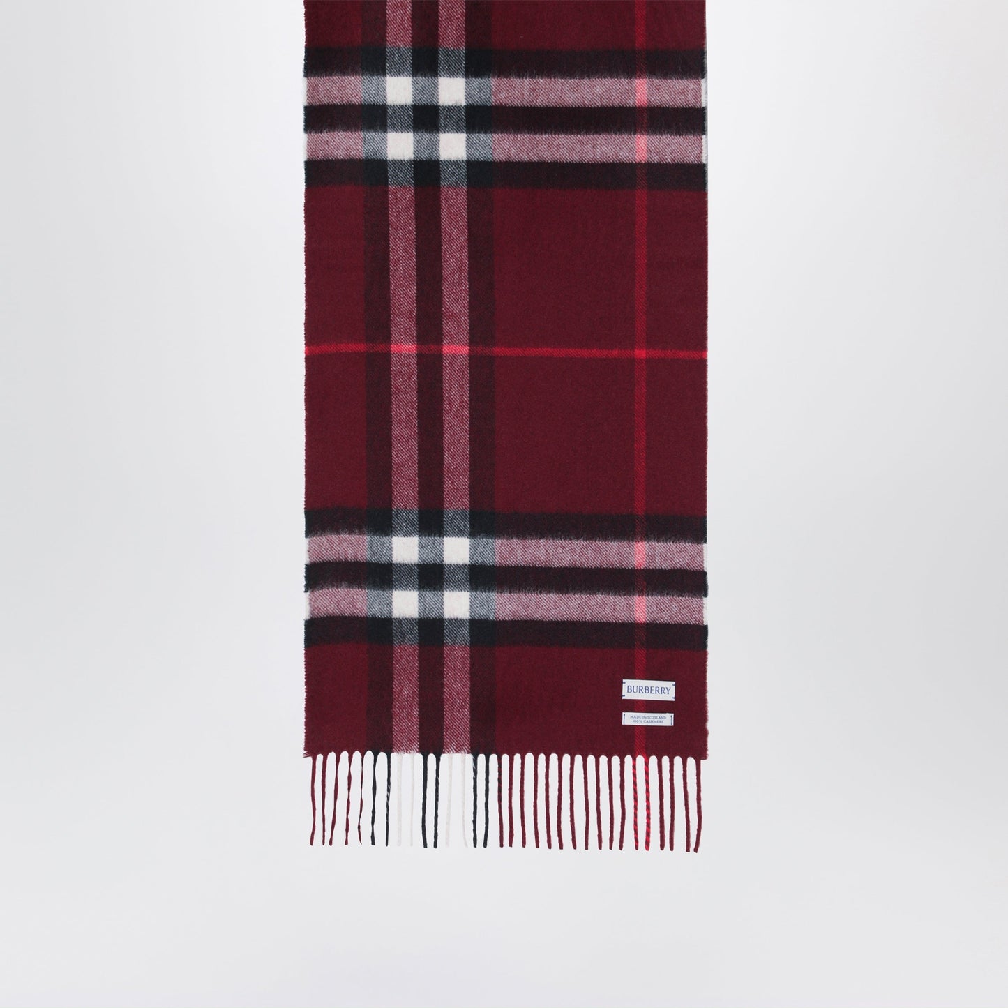 Burberry Burgundy Cashmere Scarf With A Checked Pattern Women BURBERRY
