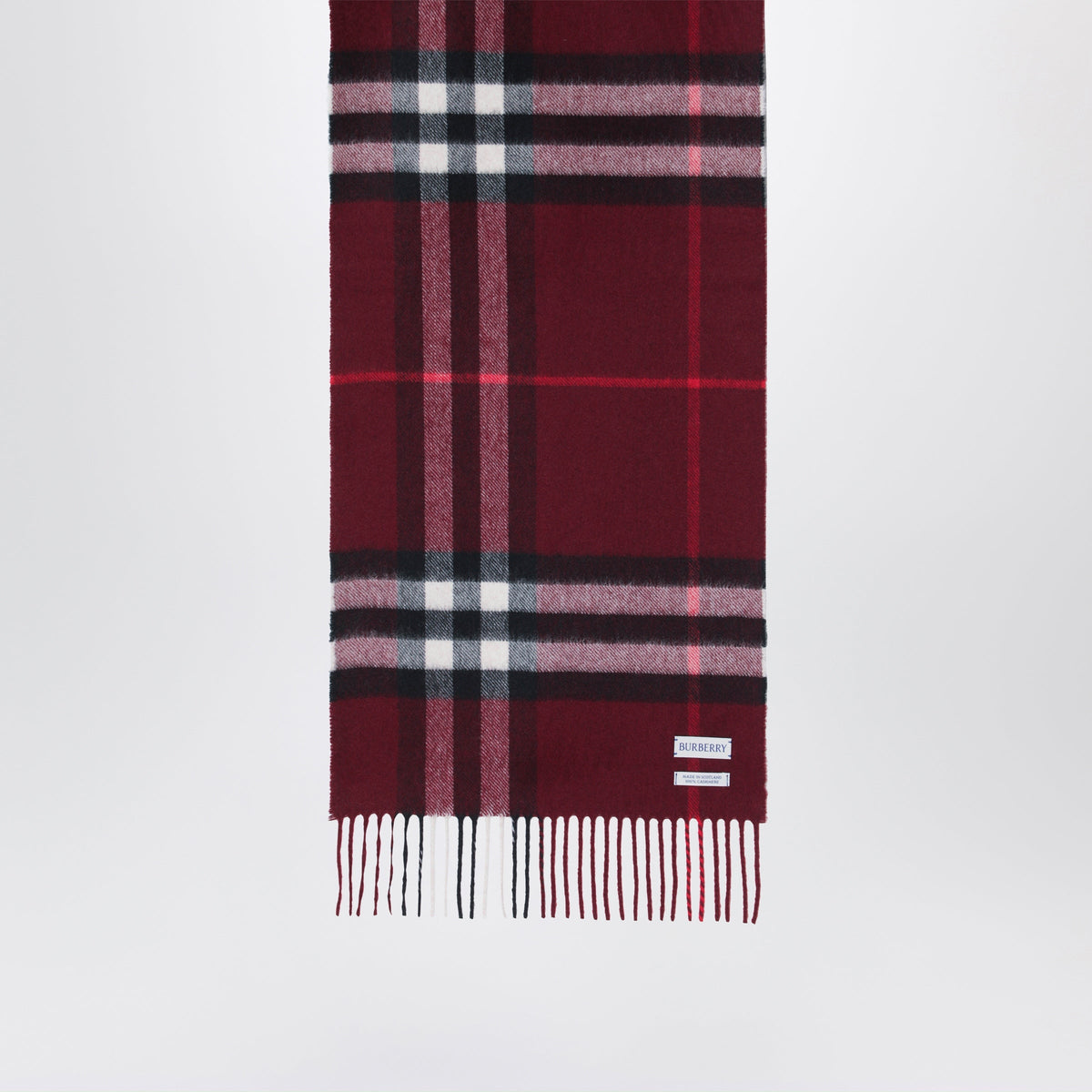 Burberry Burgundy Cashmere Scarf With A Checked Pattern Women BURBERRY