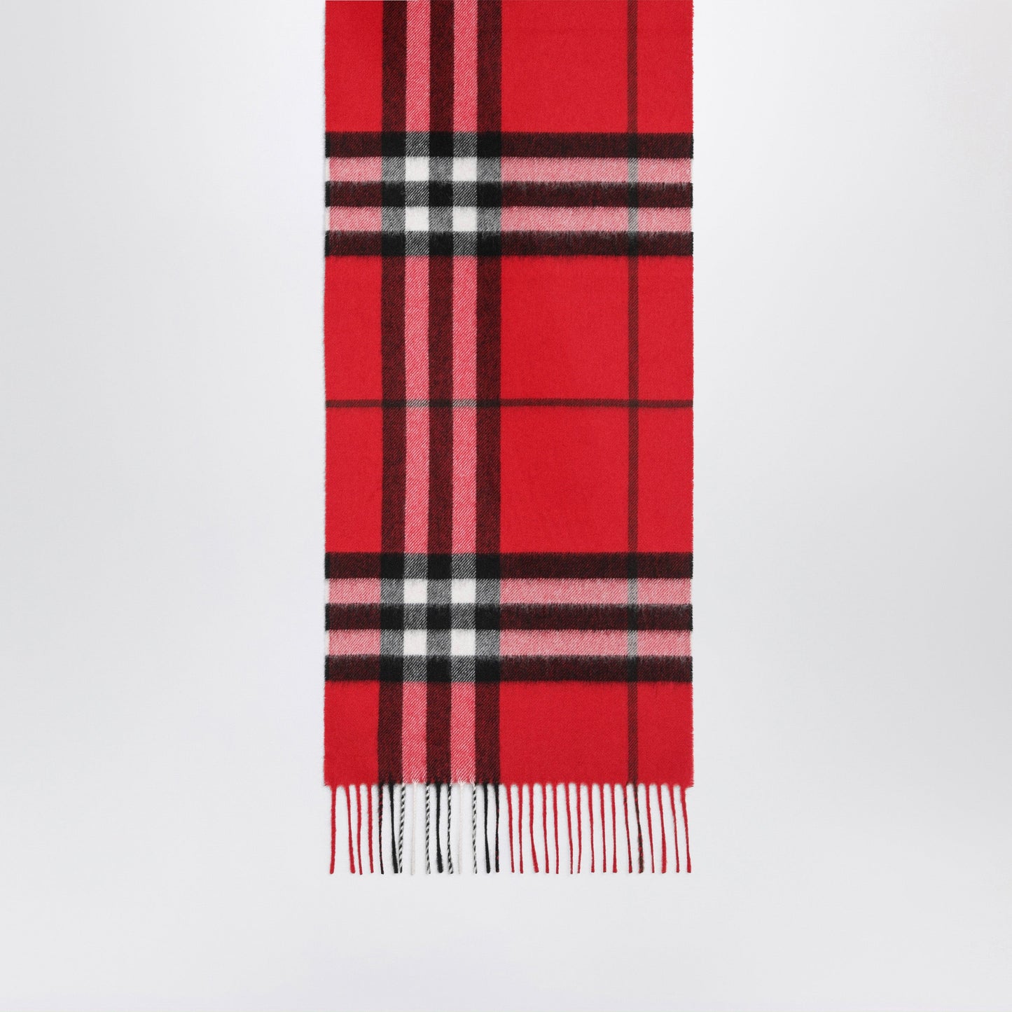Burberry Check Cashmere Scarf With Fringes In Post Red Women BURBERRY