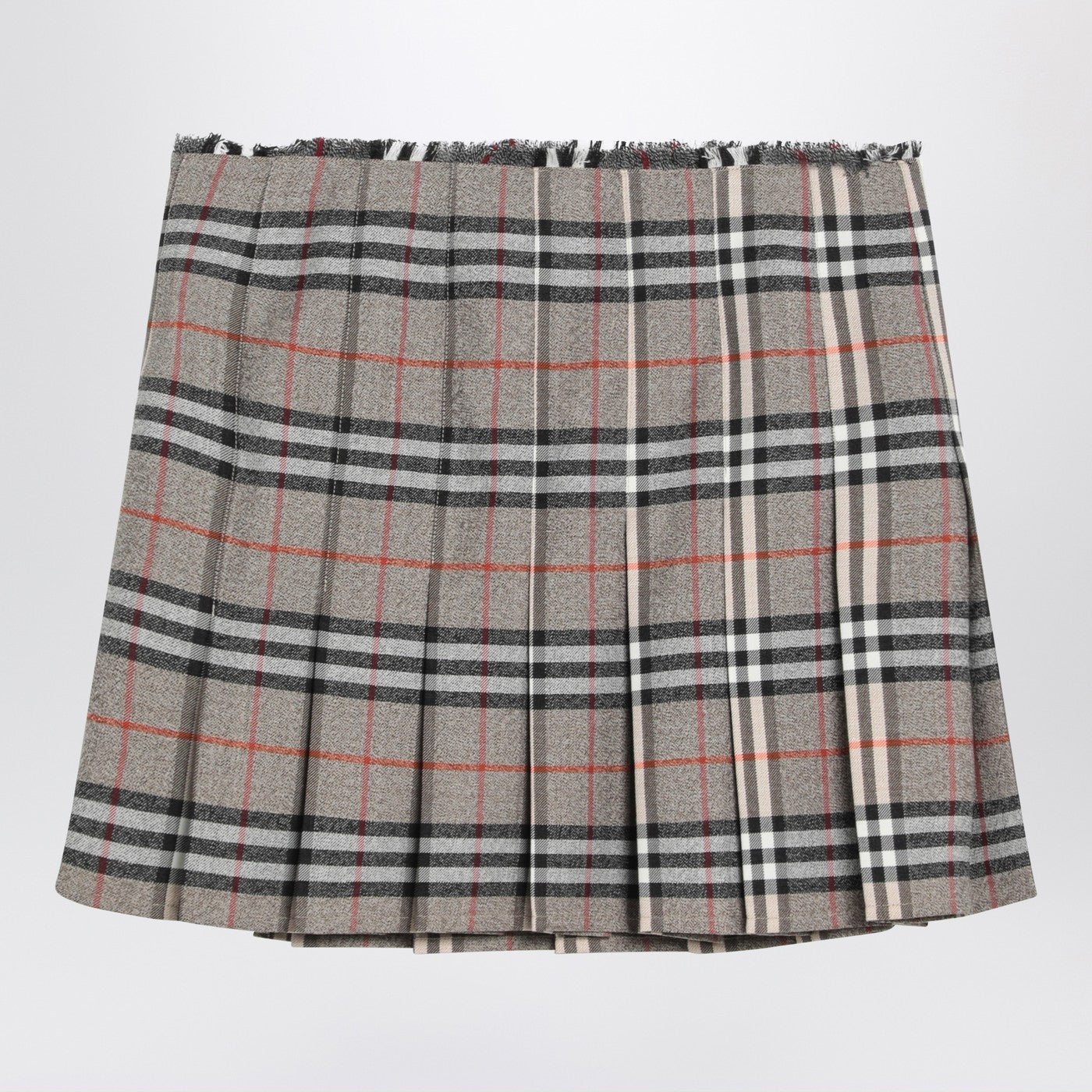 Burberry Grey Wool Kilt Skirt With Check Pattern Women BURBERRY
