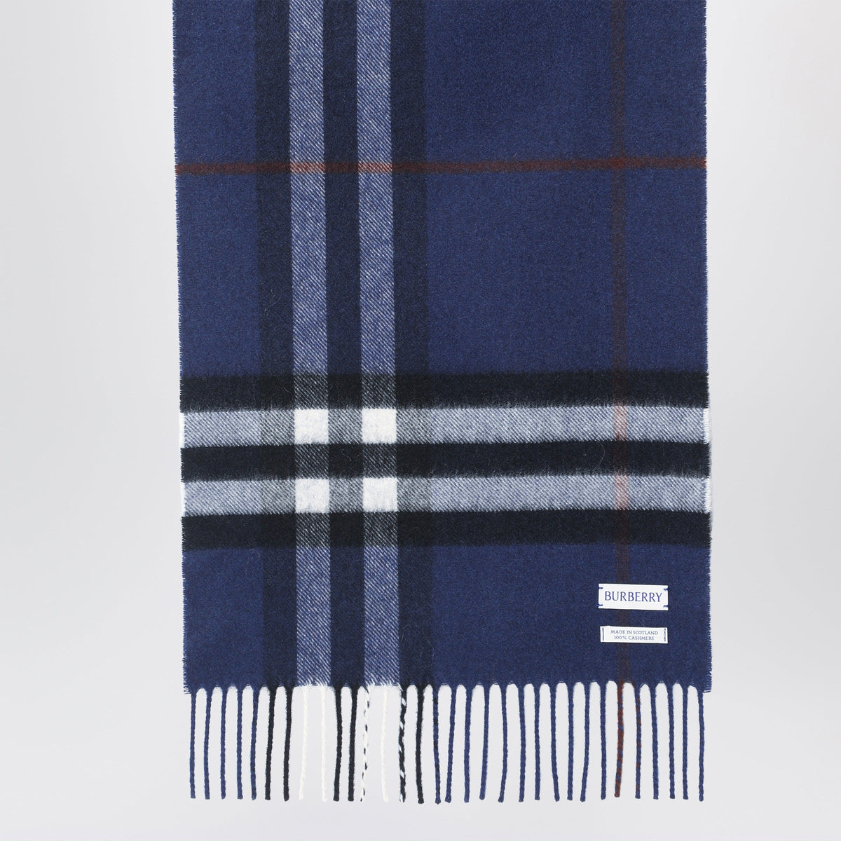 Burberry Blue Cashmere Scarf With A Checked Pattern Women BURBERRY