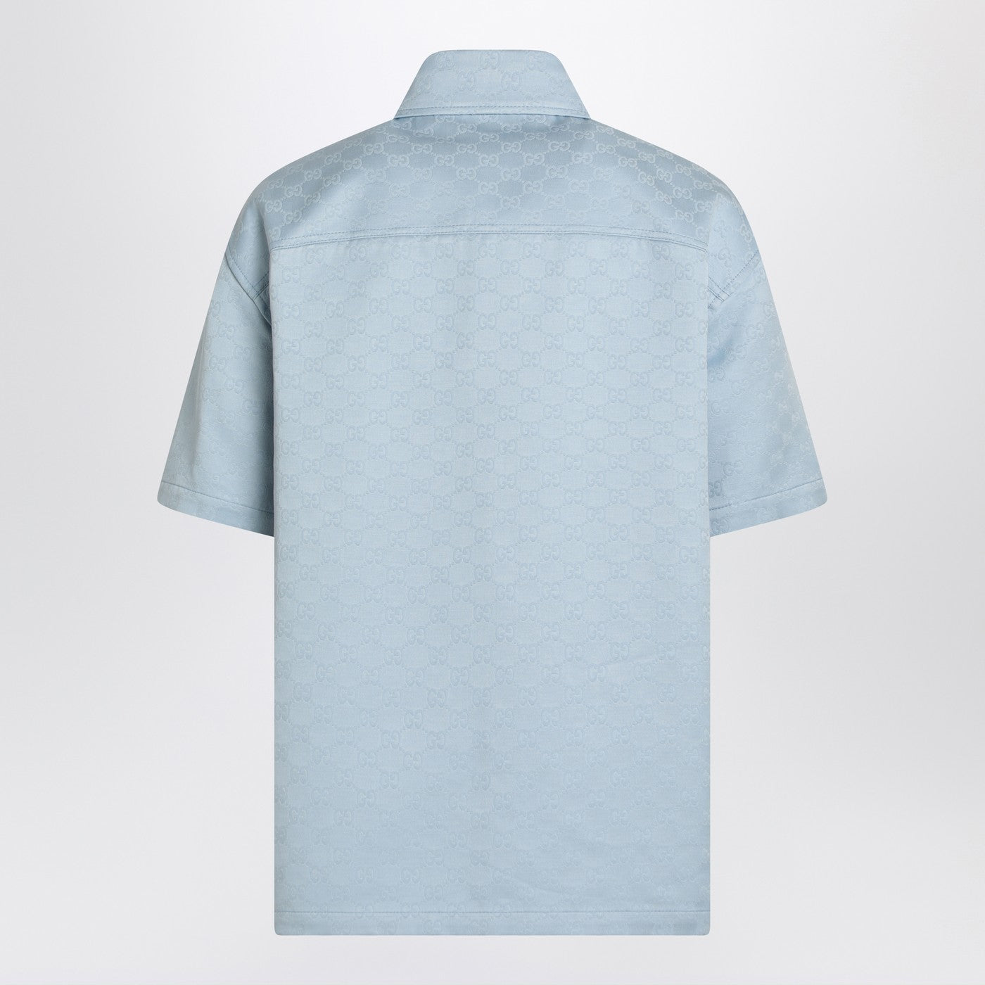 Gucci Light Blue Cotton Shirt With Gg Jacquard Men GUCCI
