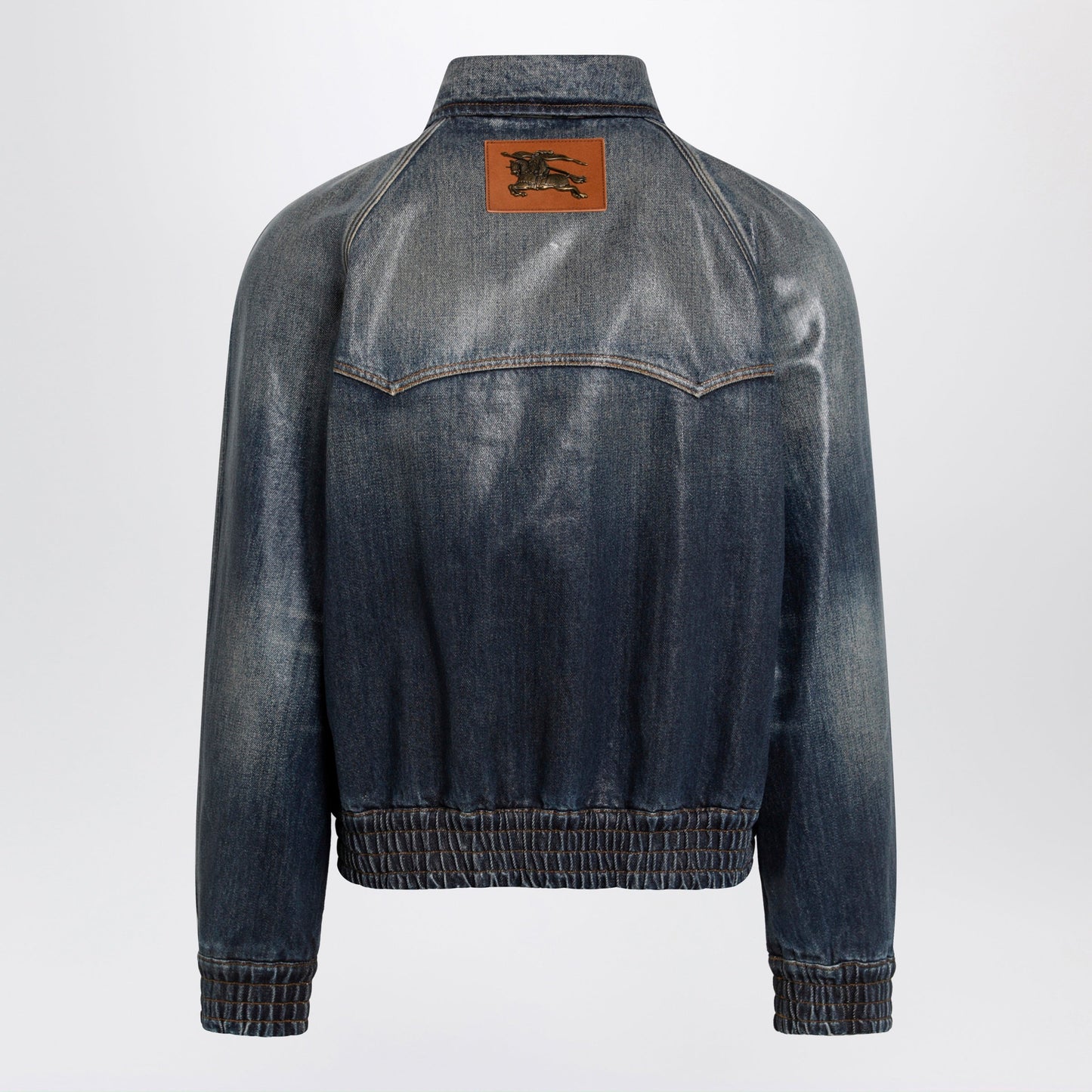 Burberry Coated Denim Aviator Jacket In Mid Blue Men BURBERRY