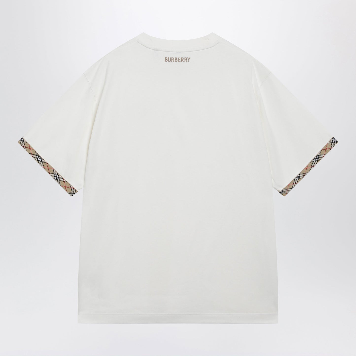 Burberry Cotton Jersey T-Shirt With Check Trim In Chalk Men BURBERRY
