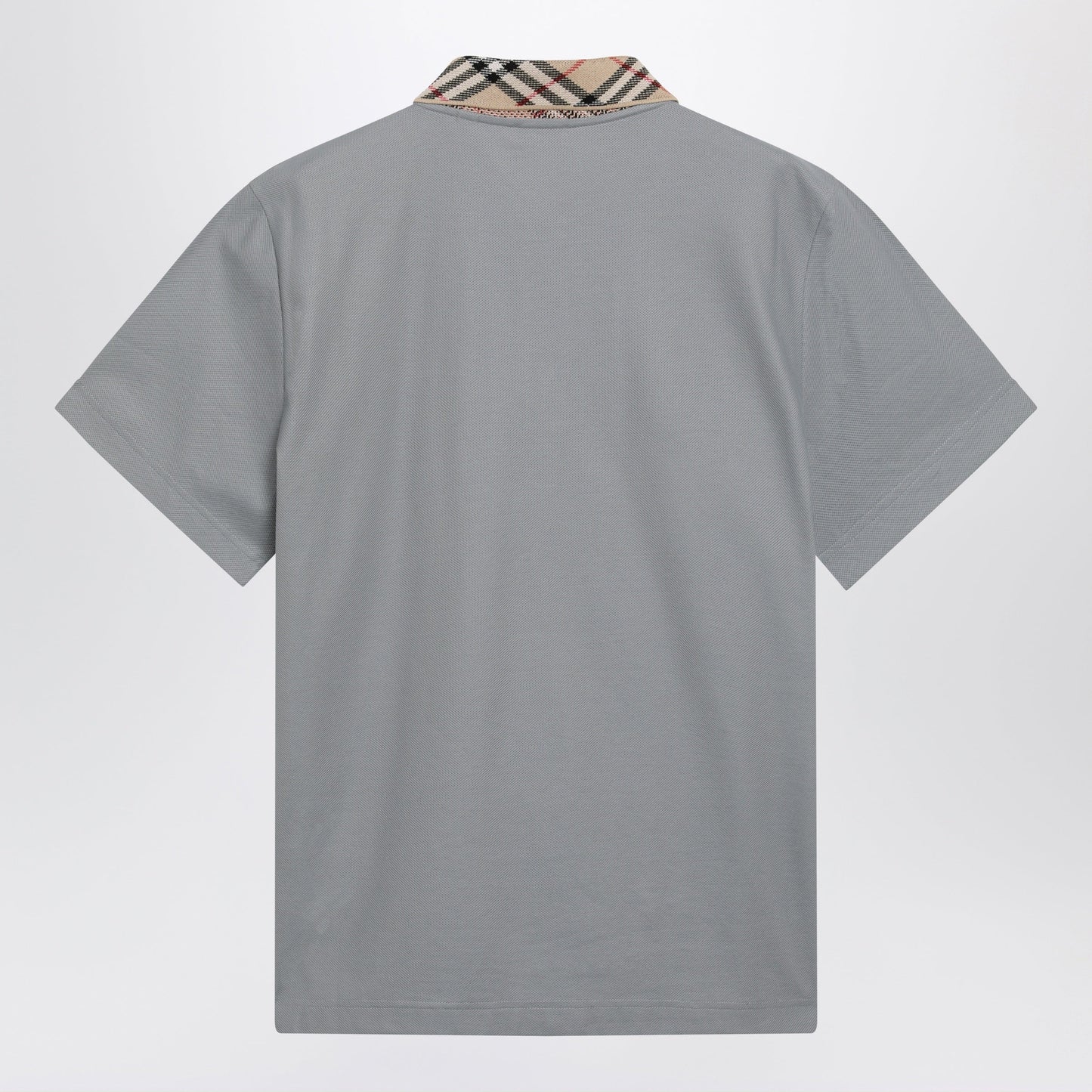 Burberry Grey Cotton Polo With Check Collar Men BURBERRY
