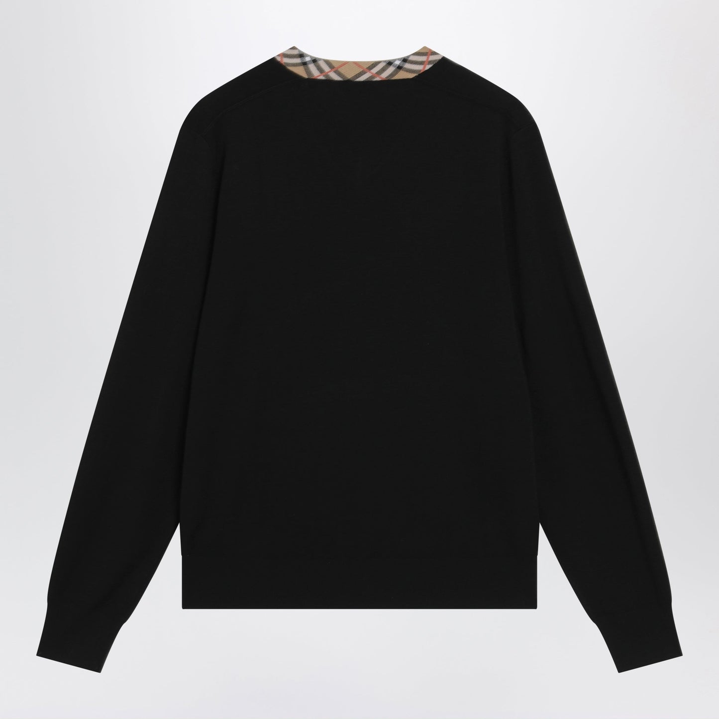 Burberry Black Wool Sweater With Check Motif Neckline Men BURBERRY