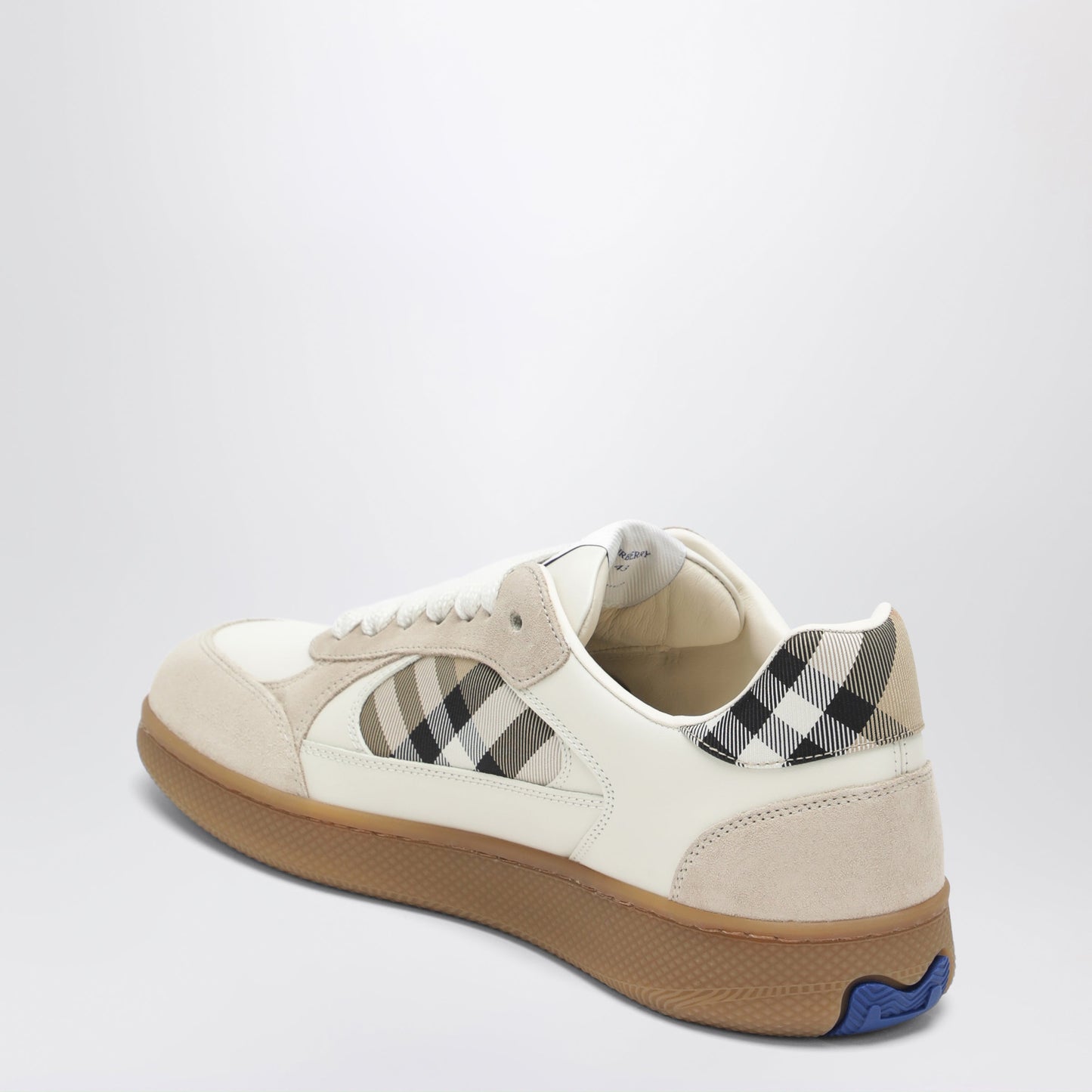 Burberry Terrace Leather And Suede Sneakers With Beige Check Men BURBERRY