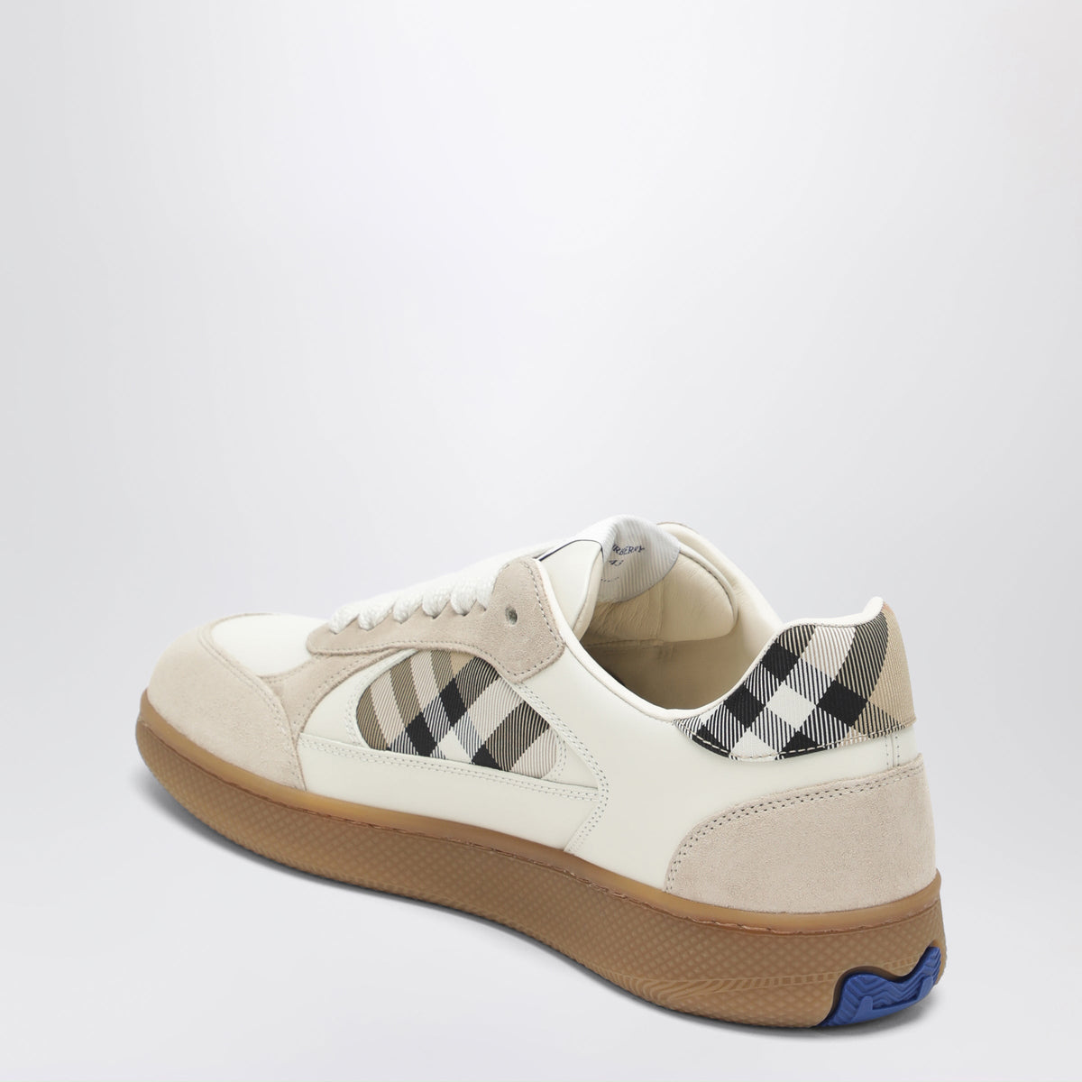 Burberry Terrace Leather And Suede Sneakers With Beige Check Men BURBERRY
