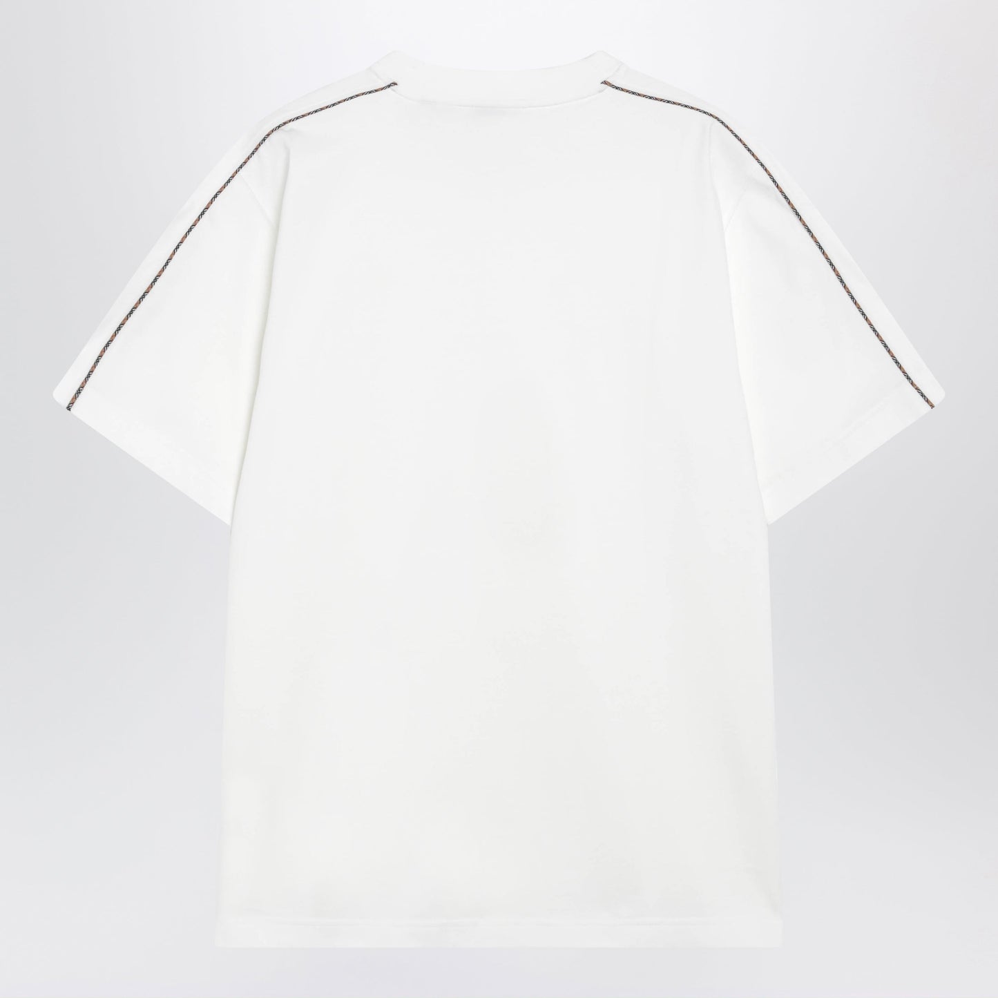 Burberry Cotton T-Shirt With Check Trim In Chalk Men BURBERRY