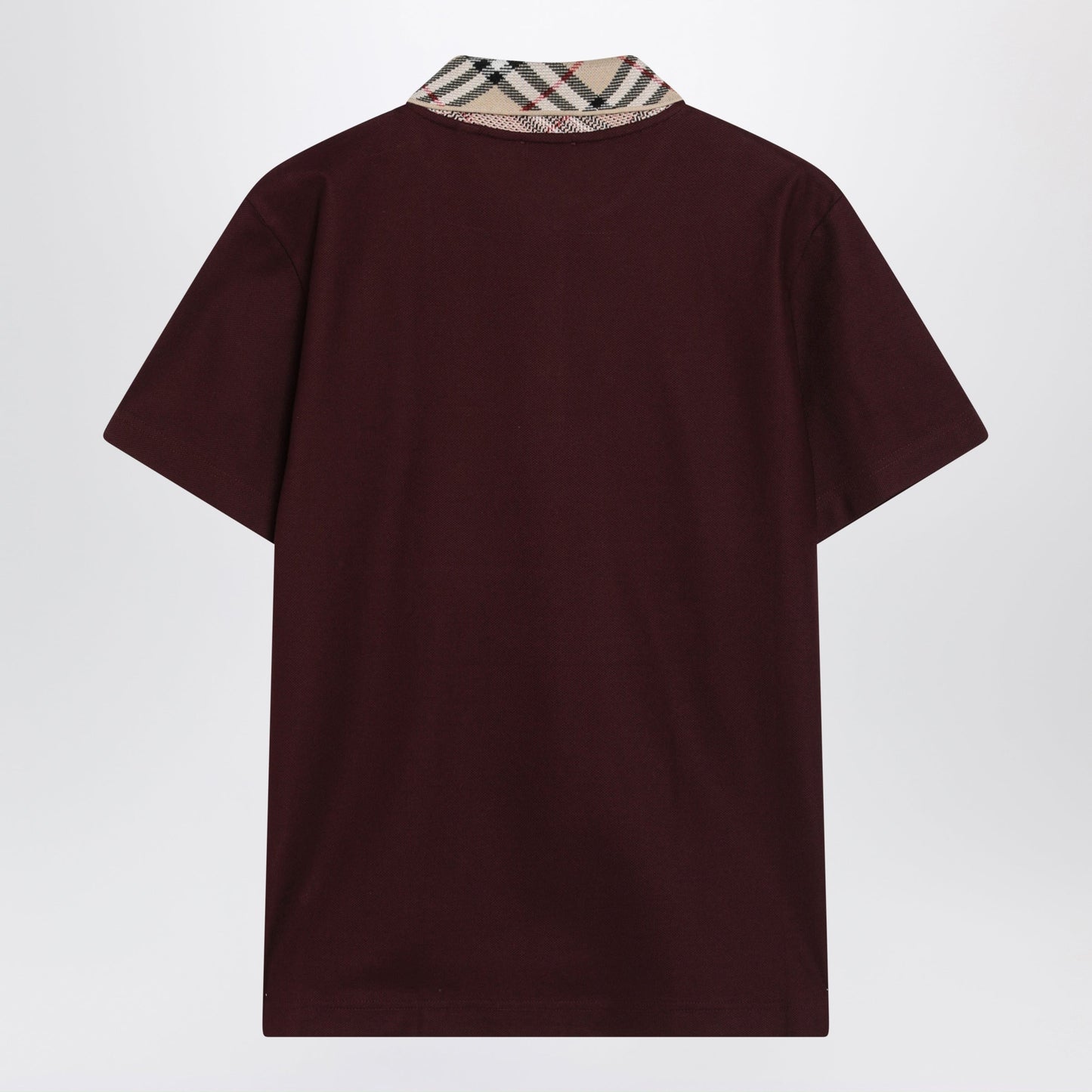 Burberry Cotton Polo Shirt With Check Collar In Vineyard Red Men BURBERRY