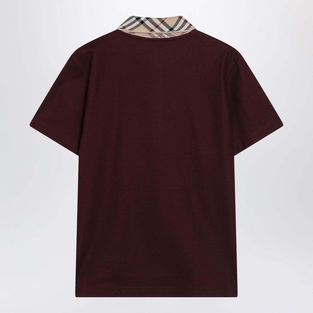 Burberry Cotton Polo Shirt With Check Collar In Vineyard Red Men BURBERRY