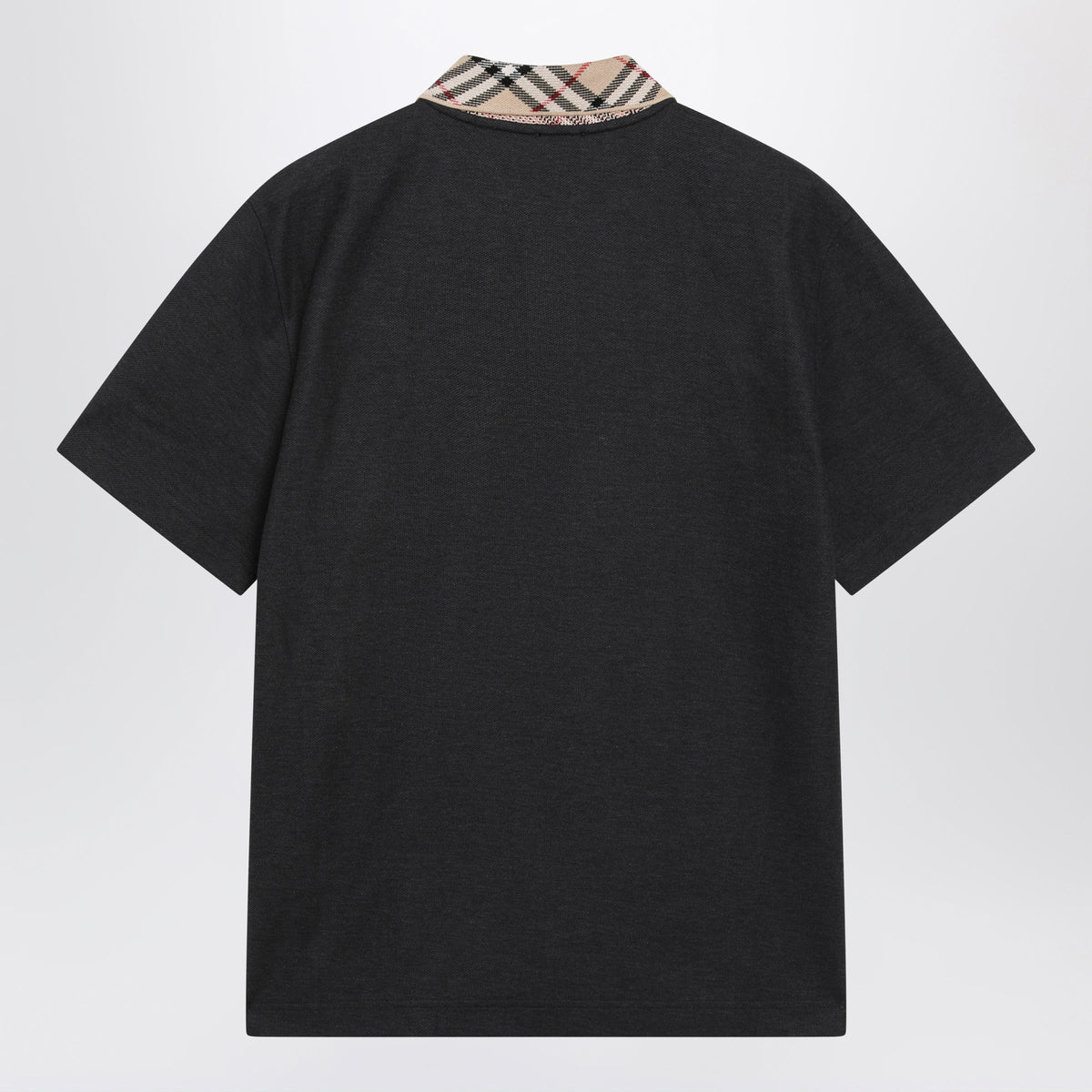Burberry Dark Grey Polo Shirt With Check Collar Men BURBERRY